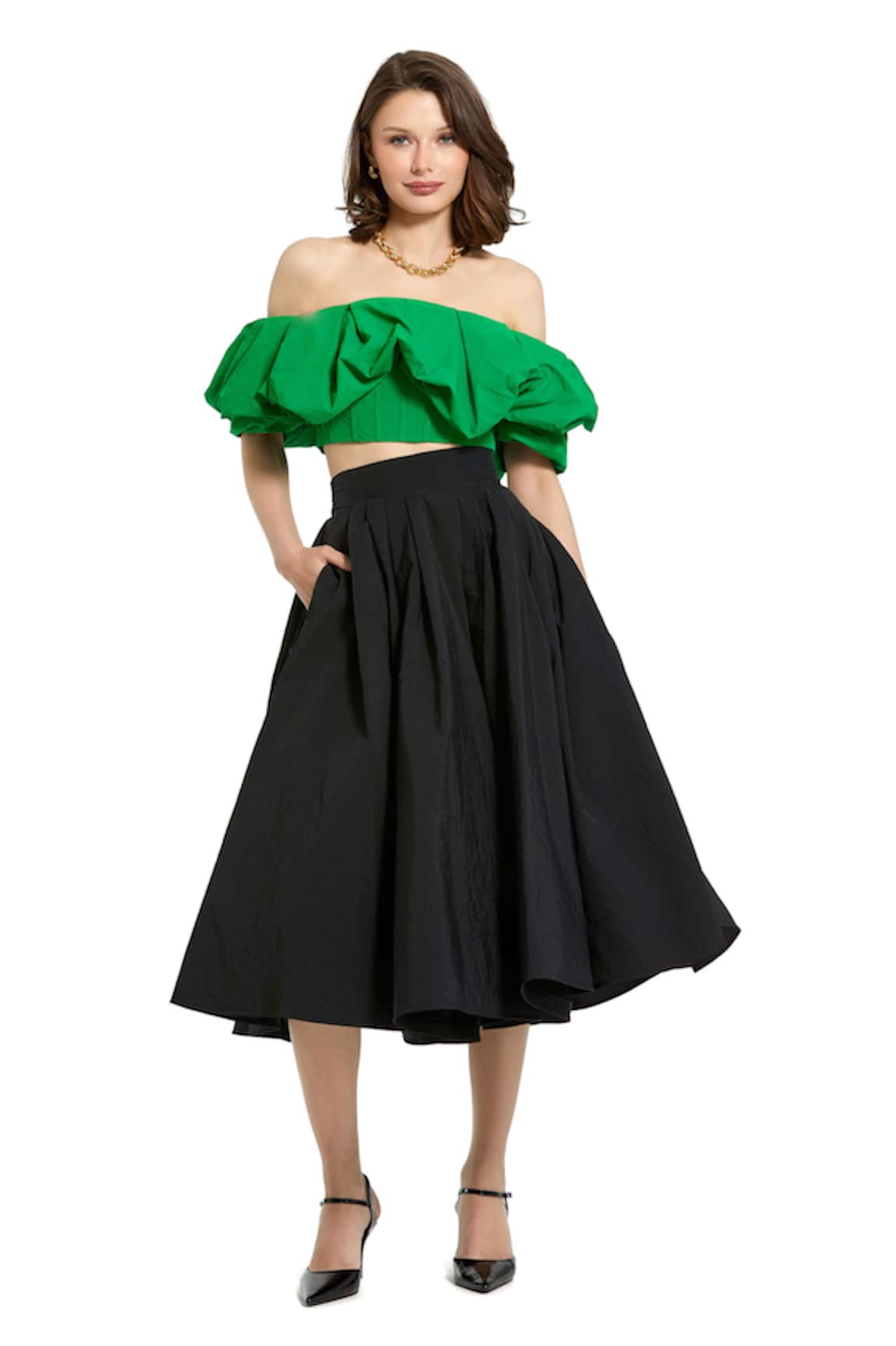 Mac Duggal High Waist Pleated Midi Skirt