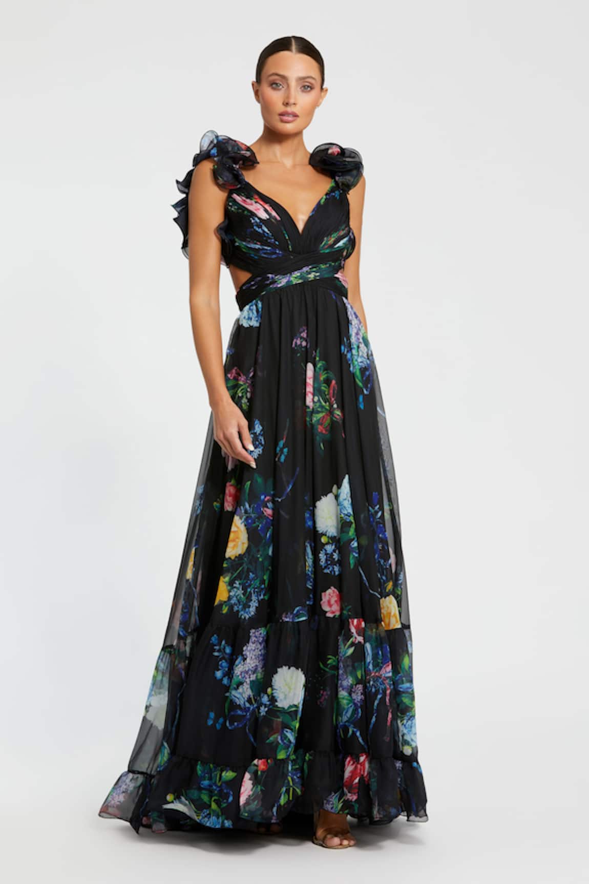 Mac Duggal Multi Color Floral Cut-Out Gown 