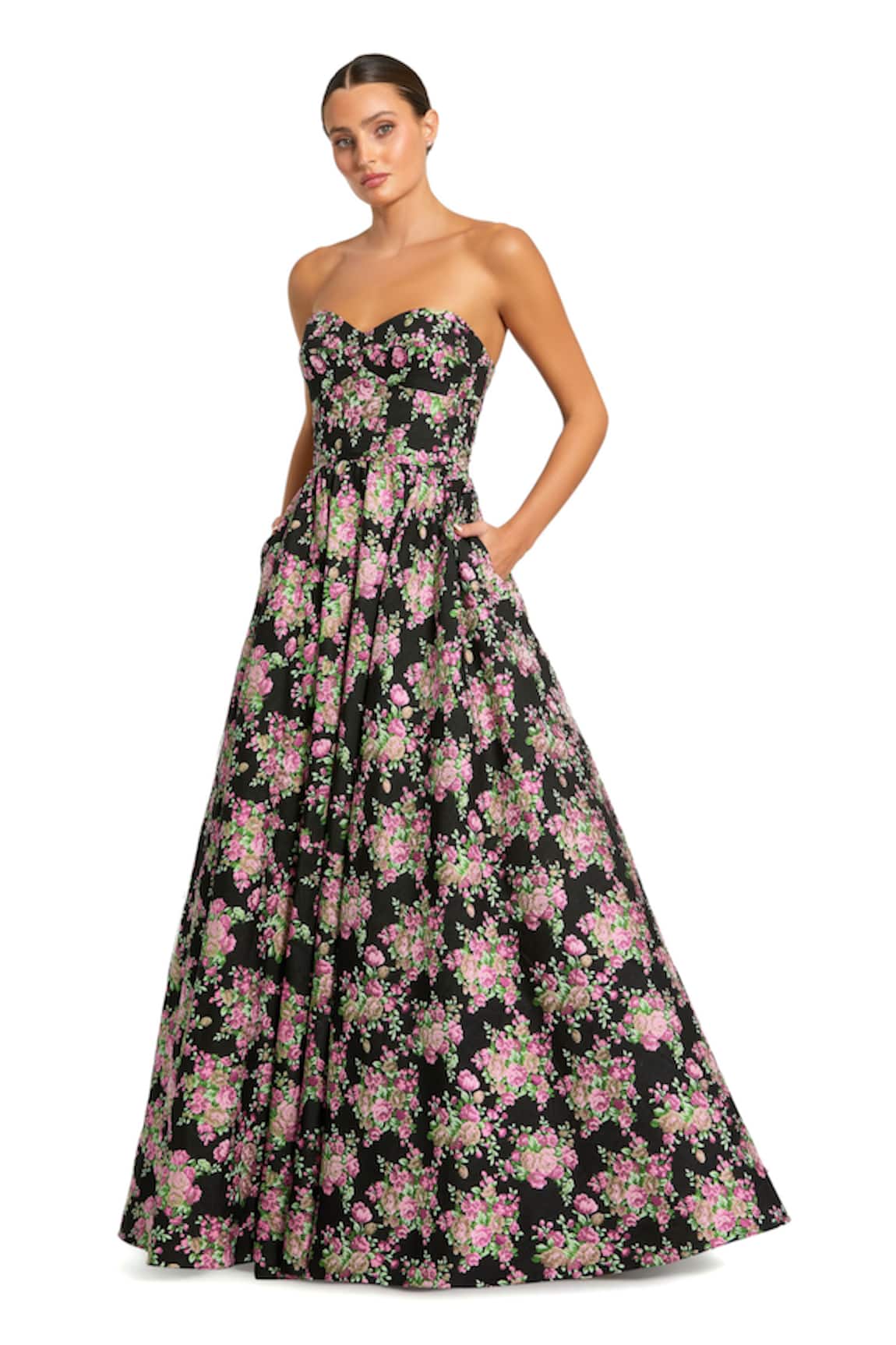 Mac Duggal Multicolor Floral Print A-Line Gown 