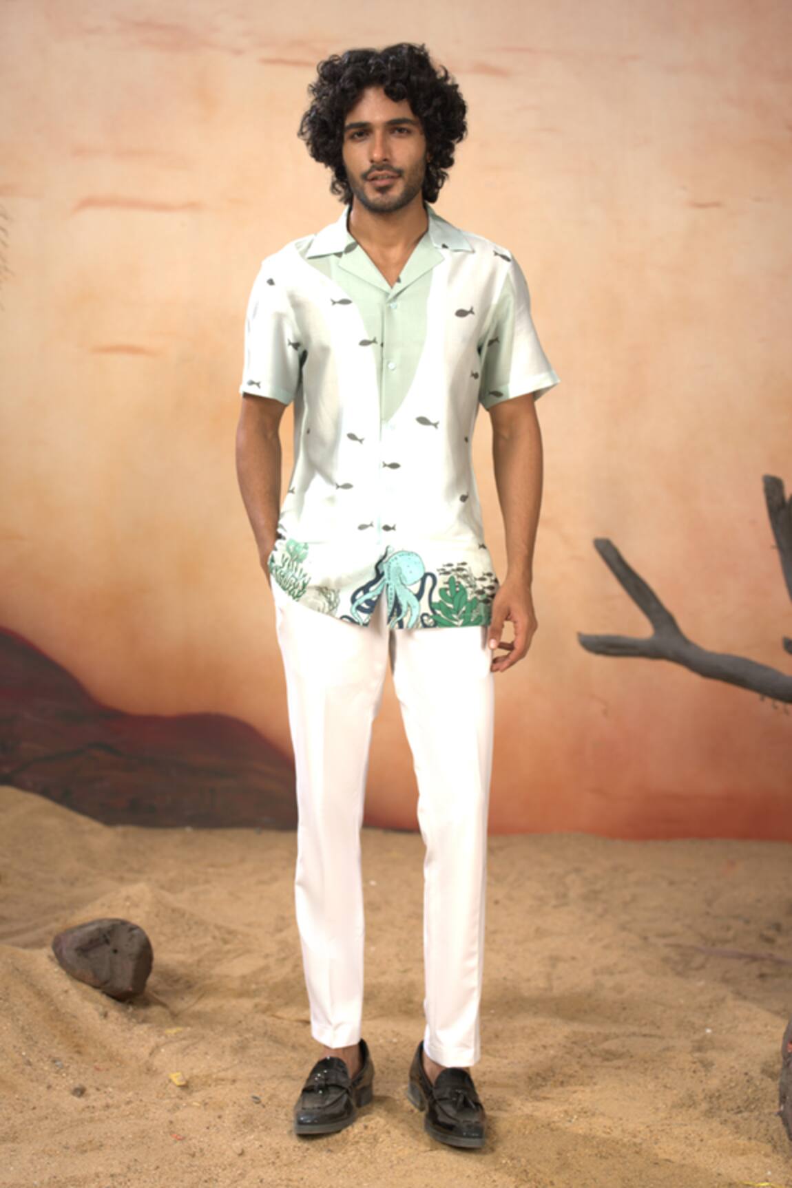 Hilo Design Sea Green Marine Life Print Shirt & Pant Set 