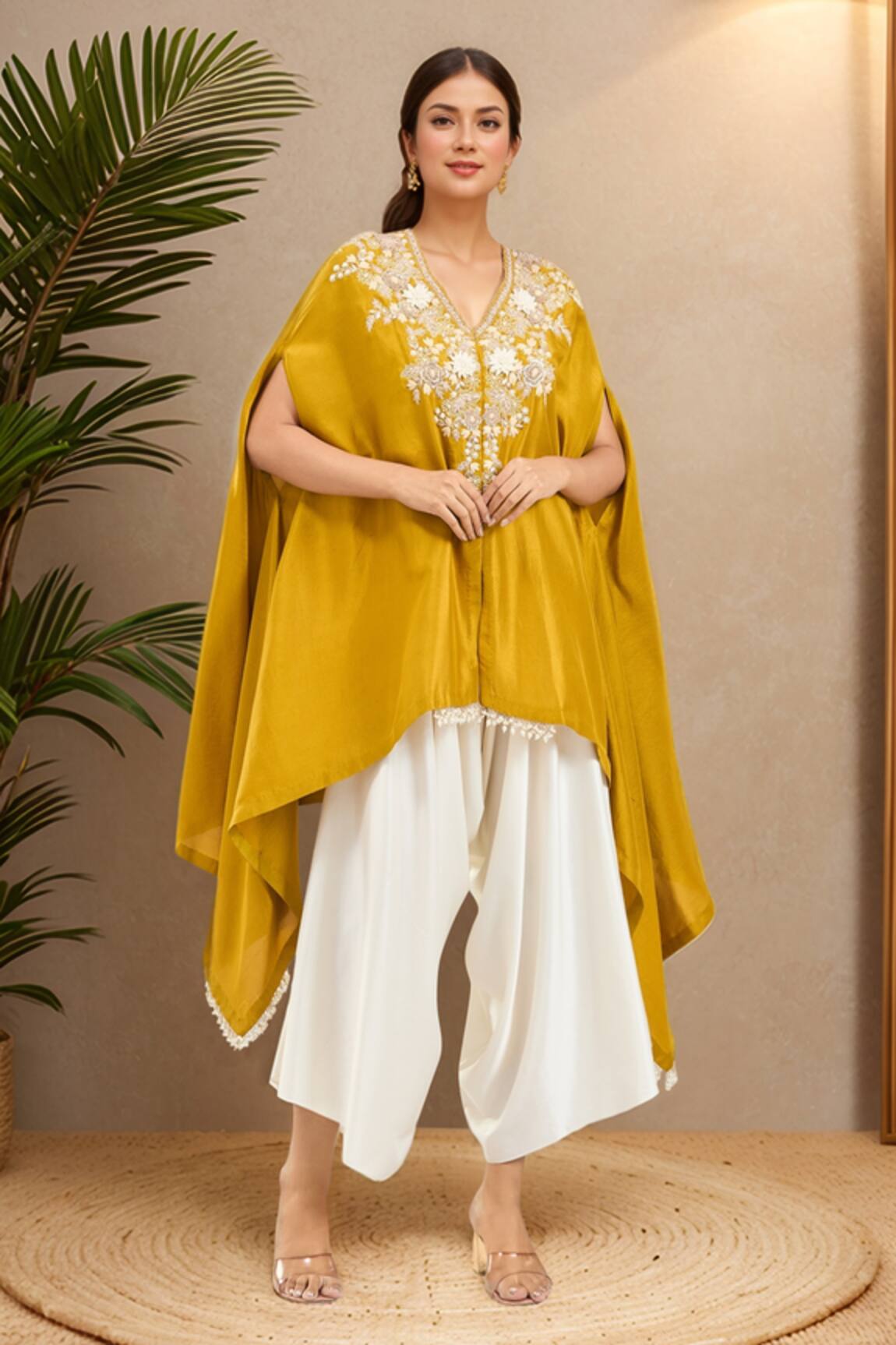 Prisho 3D Flower Embroidered Kaftan & Draped Pant