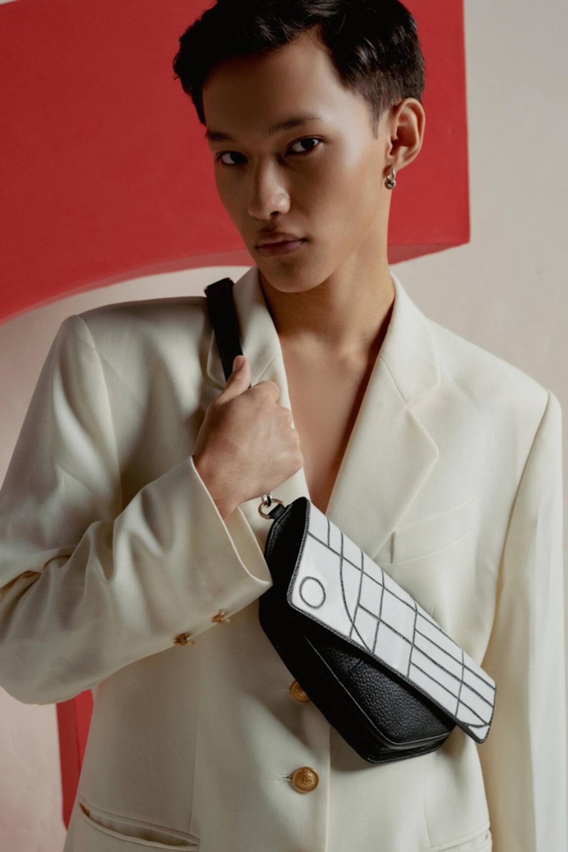 Econock Studio Geometric Design Leather Fanny Pack