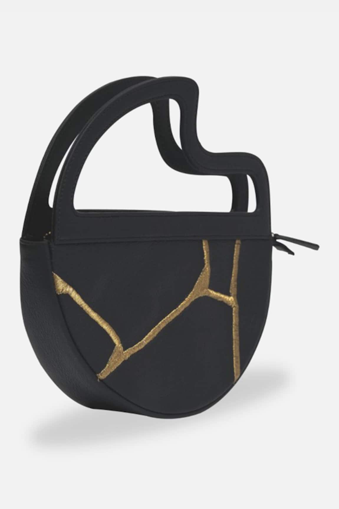 Econock Studio Kintsugi Embroidered Black Crescent Clutch 