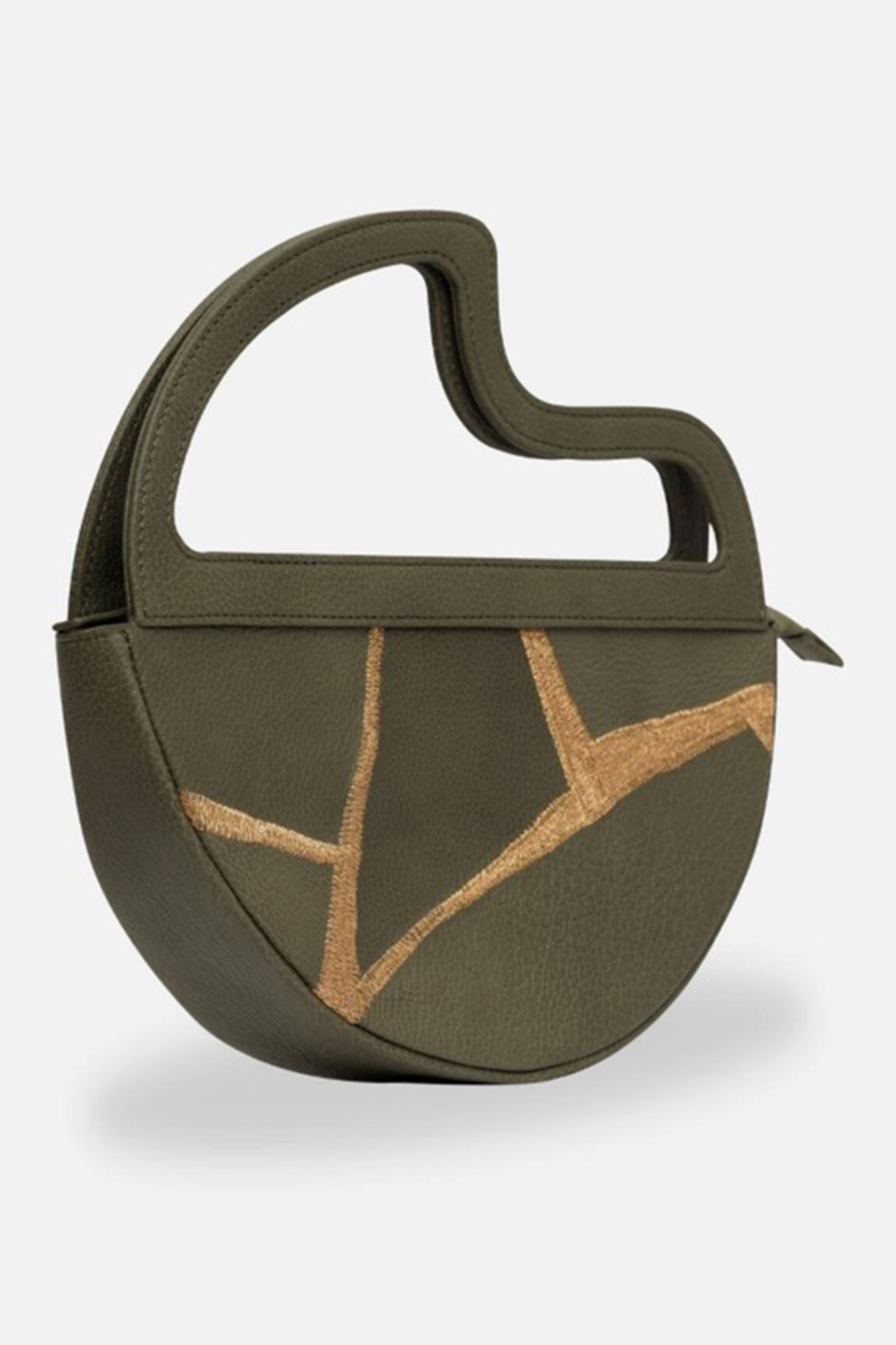 Econock Studio Olive Green Kintsugi Embroidered Crescent Clutch 