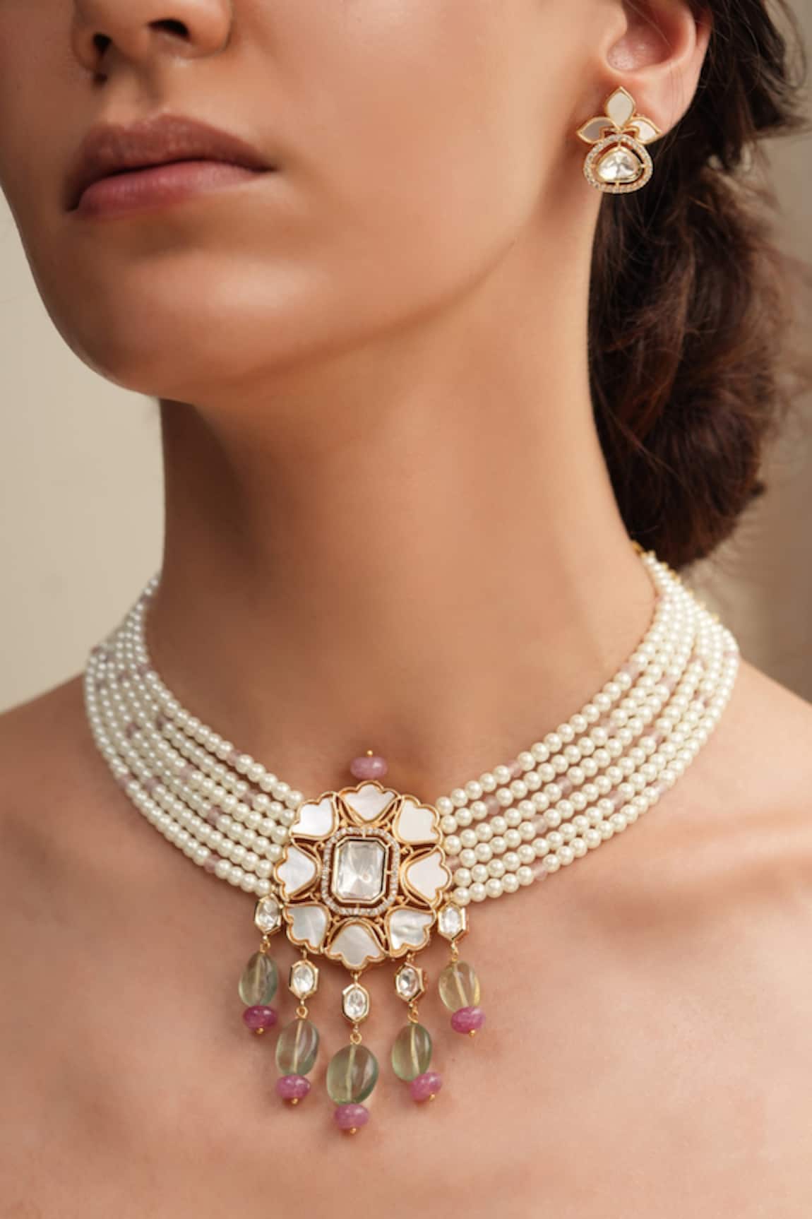 Joules By Radhika Polki Floral Necklace Set