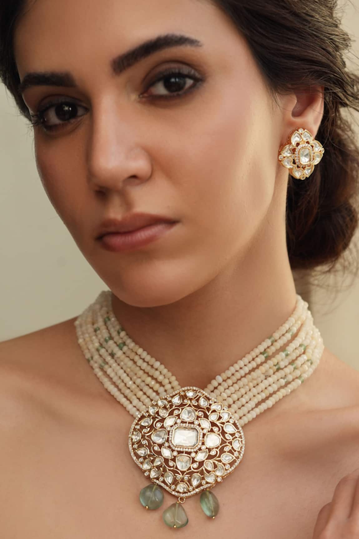 Joules By Radhika Gold Polki Bead Necklace & Earring Set