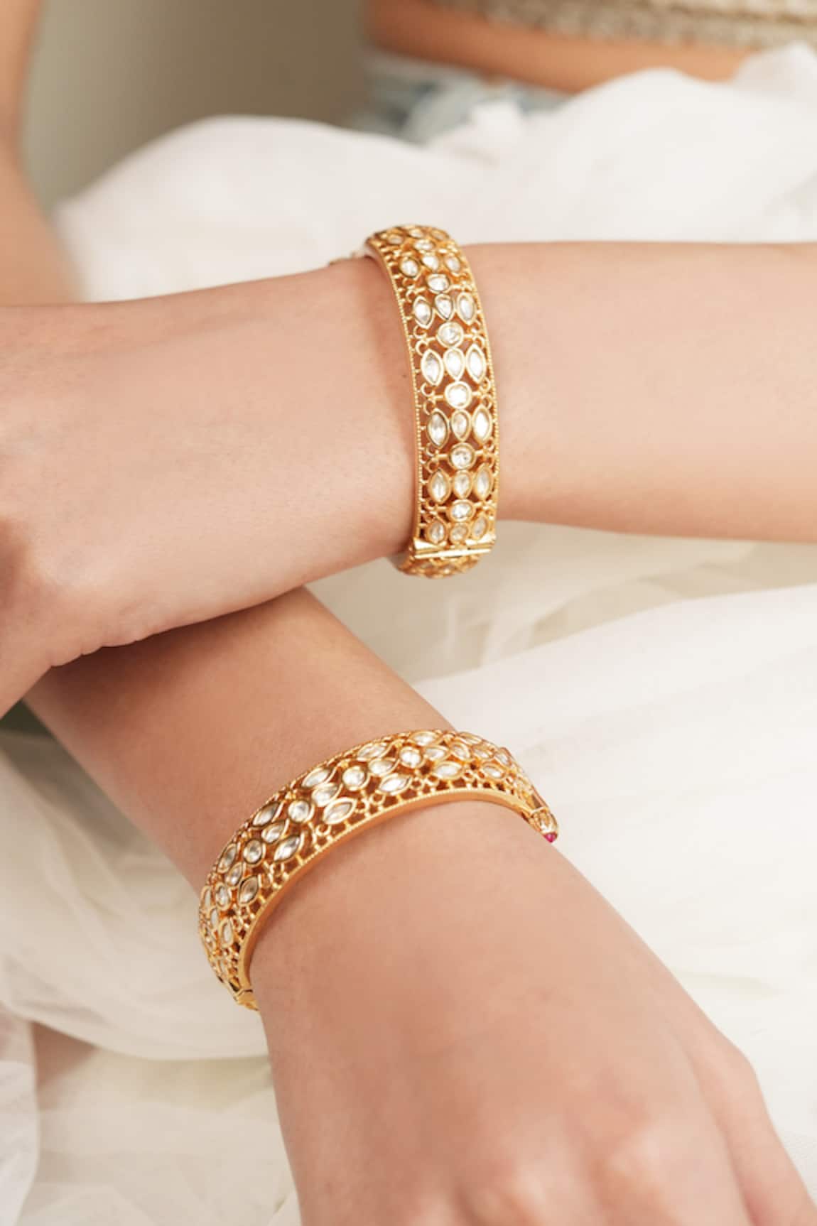 Joules By Radhika Gold Polki Stone Embellished Kada Set