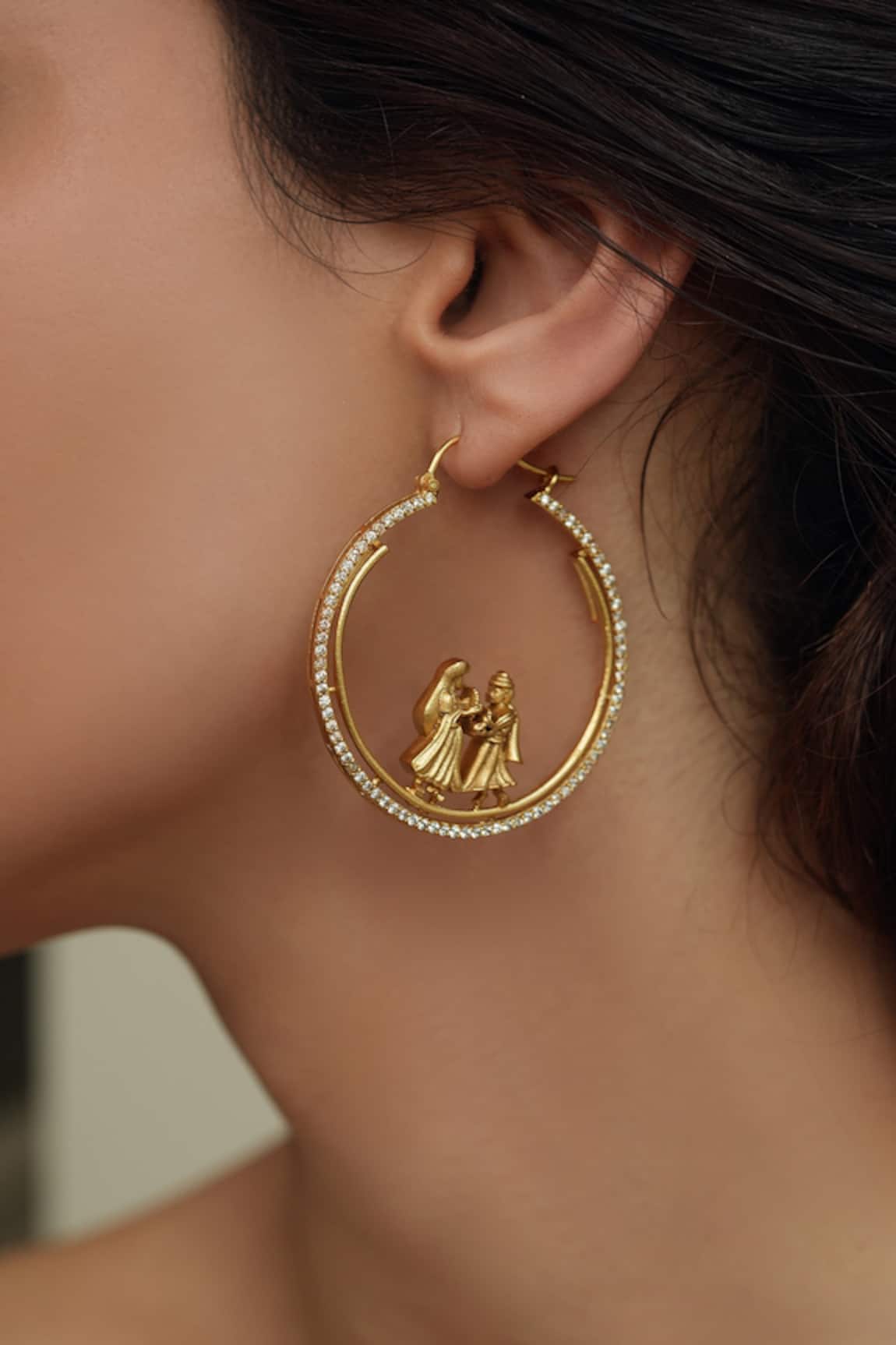 Joules By Radhika Gold Duality Embellished Hoop Earrings 