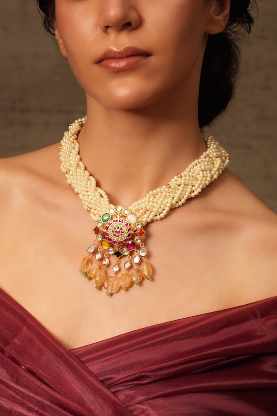 Joules By Radhika Gold Finish Bead Embellished Pendant Necklace