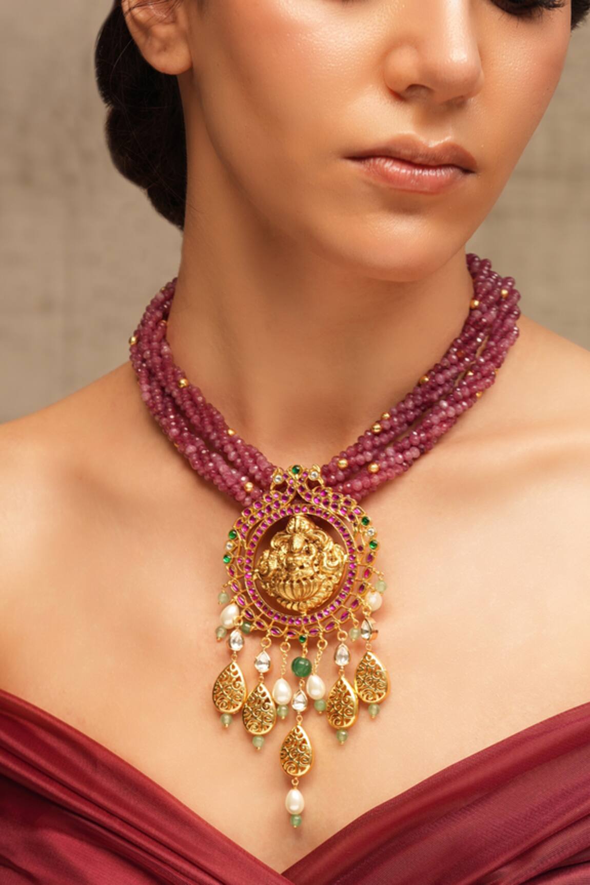 Joules By Radhika Temple Carved Pendant Necklace 