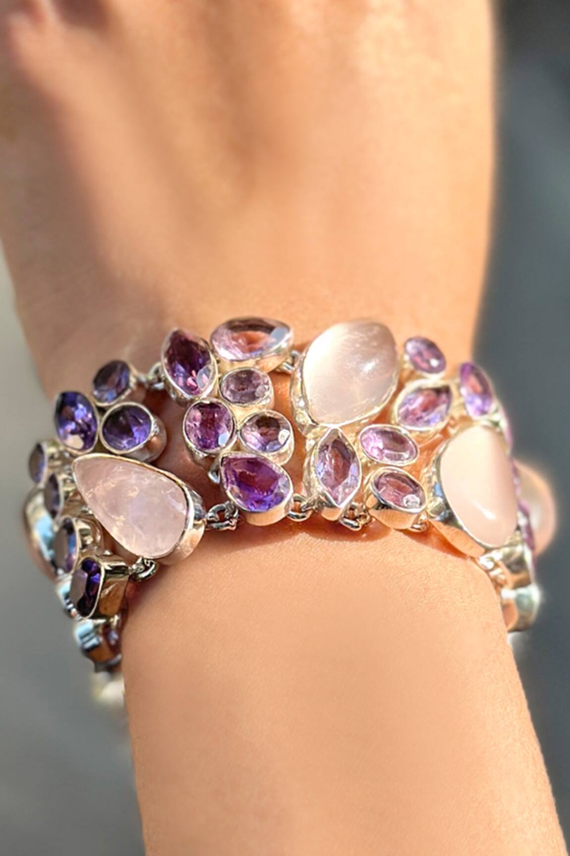 Anuka Jewels Geometric Rutile Quartz & Amethyst Bracelet