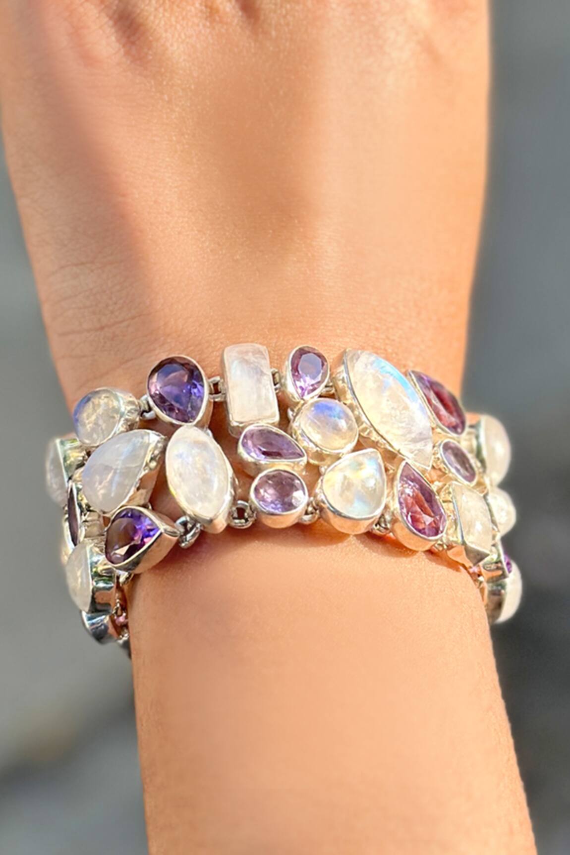 Anuka Jewels Clustered Amethyst & Moonstone Bracelet