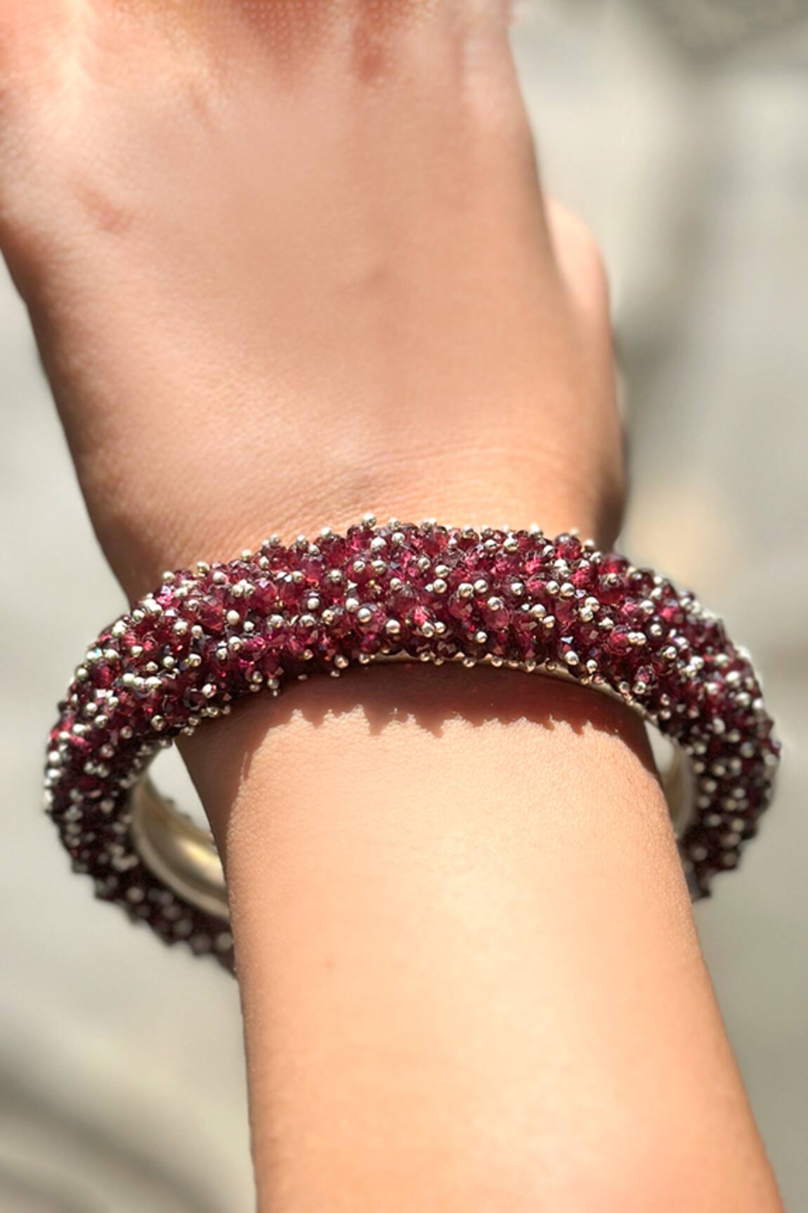Anuka Jewels Garnet Embellished 925 Sterling Silver Bangle