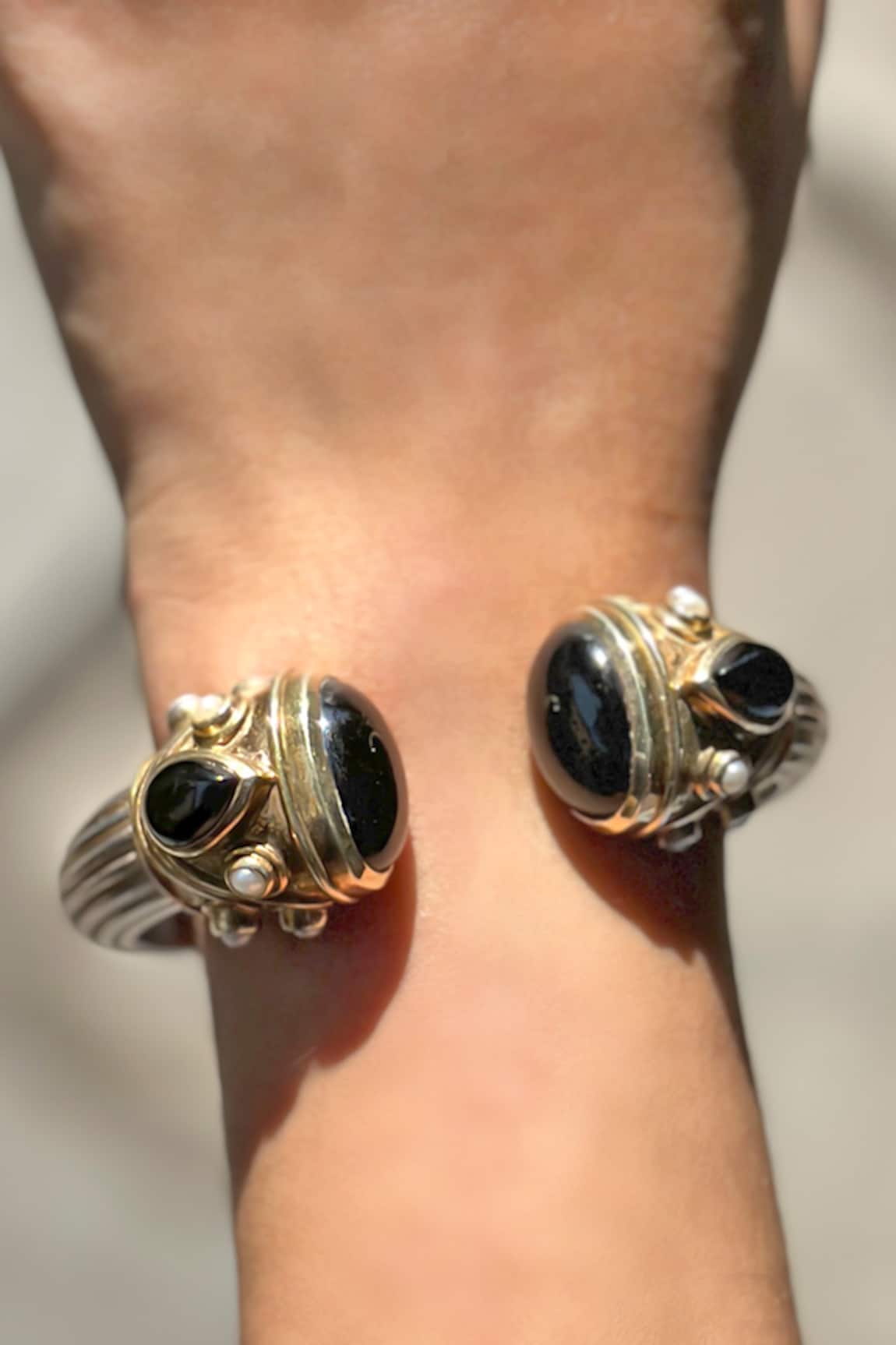 Anuka Jewels Gold & Black Onyx Cuff Bracelet