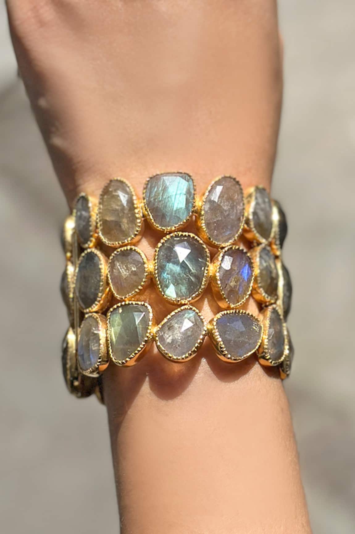 Anuka Jewels Gold Toned Labradorite Cuff Bracelet 