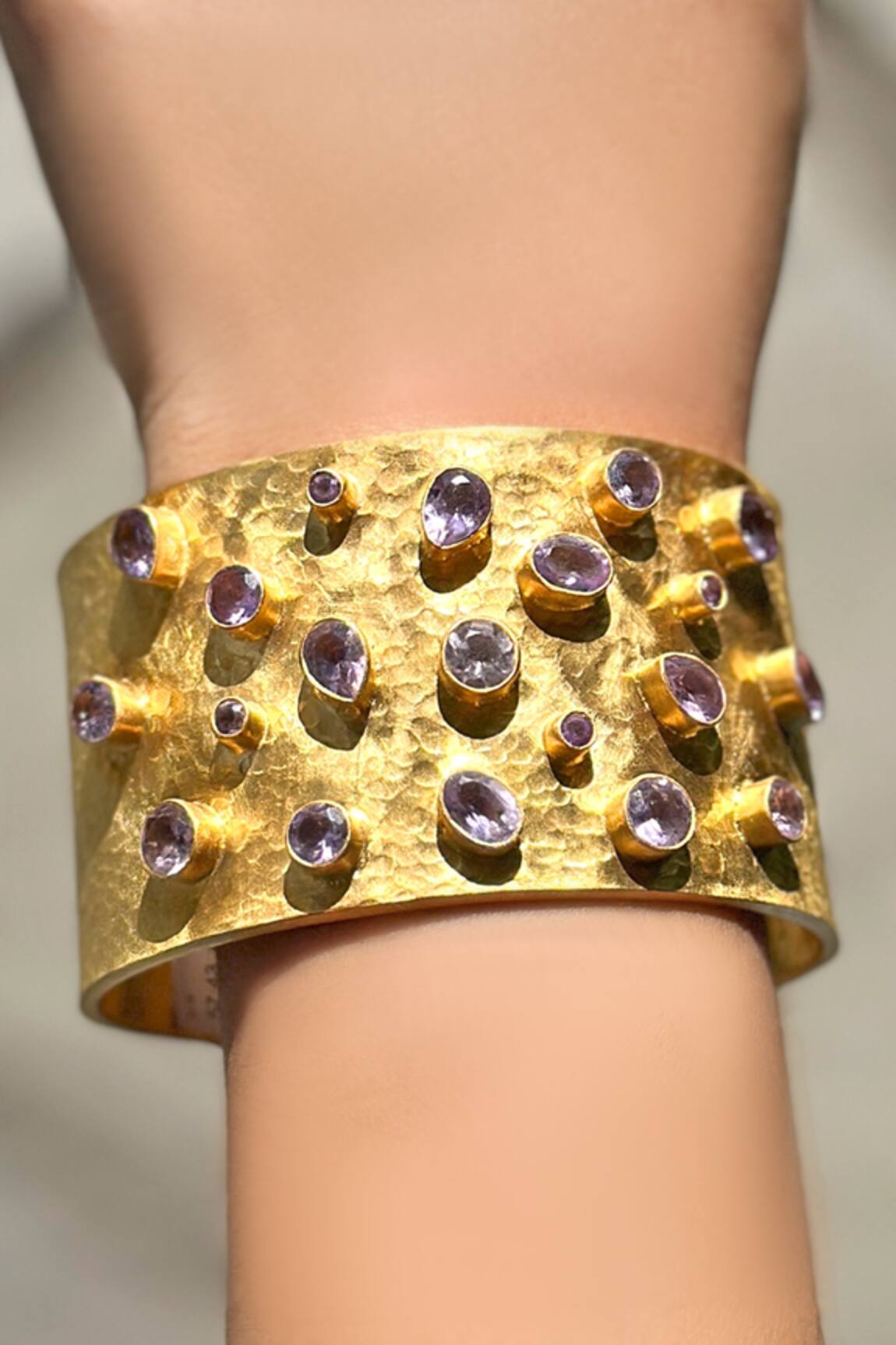 Anuka Jewels Textured Gold Amethyst Cuff Bracelet