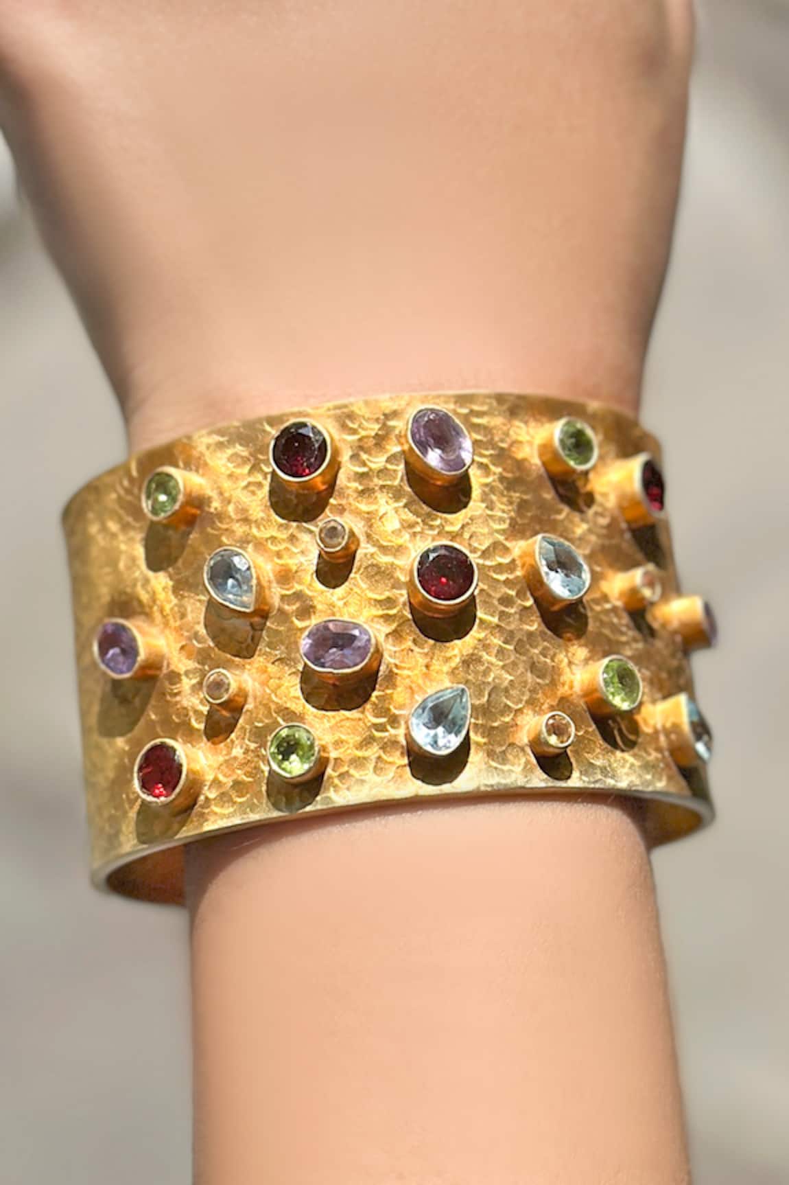 Anuka Jewels Textured Cuff Bracelet with Colorstone Embellishments