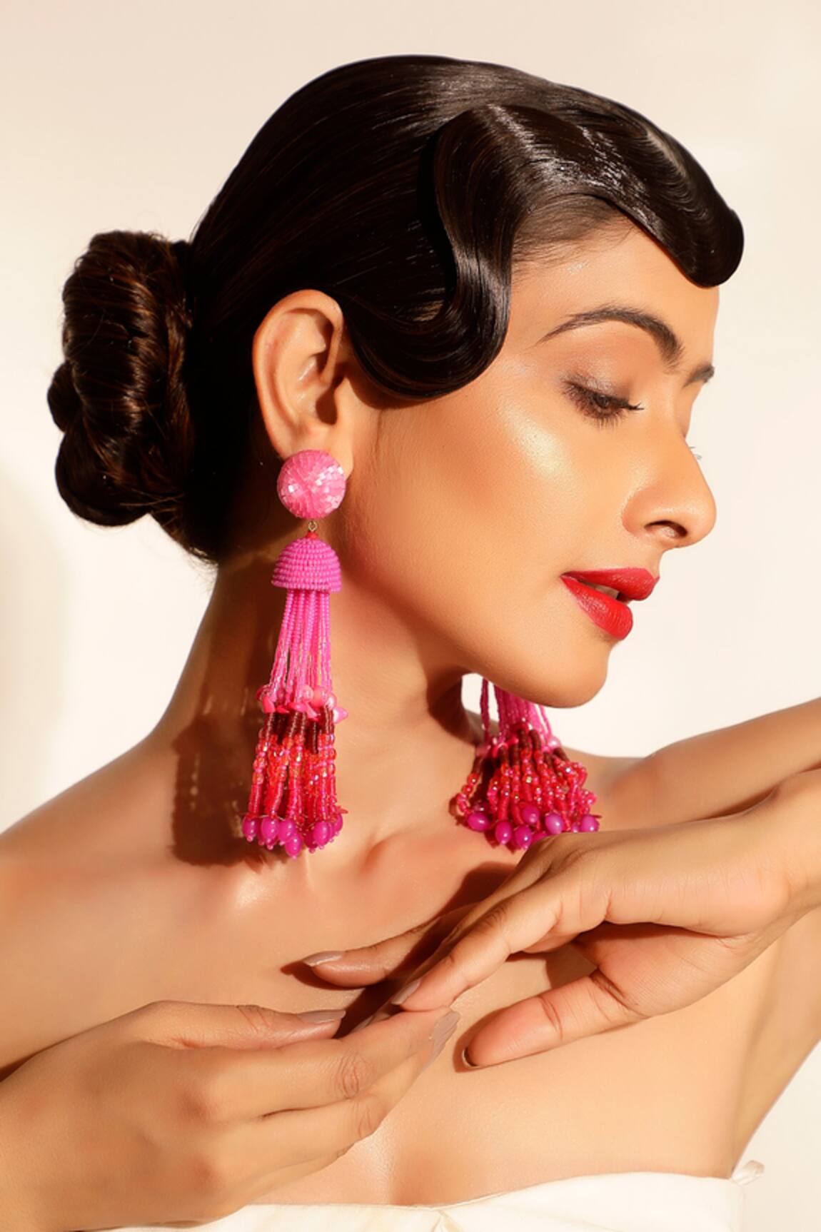 Bijoux By Priya Chandna Gradient Bead Long Earrings