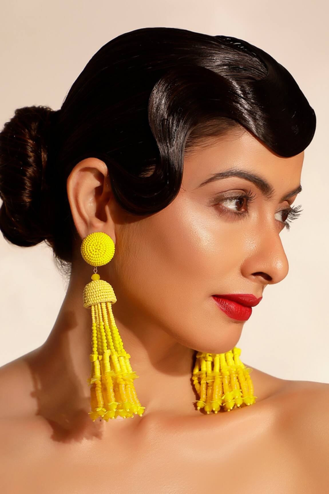 Bijoux By Priya Chandna Tonal Gradient Beaded Long Earrings 