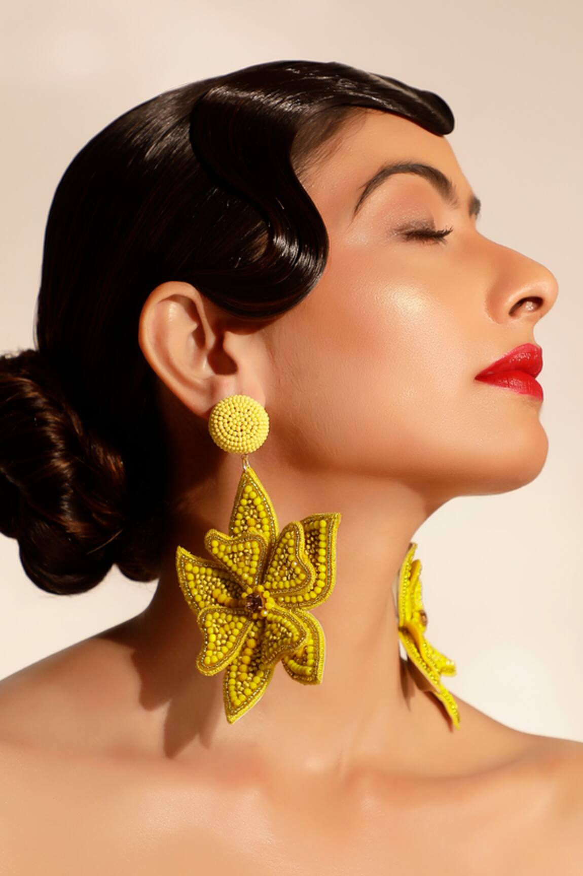 Bijoux By Priya Chandna Floral Tonal Bead Embroidered Earrings