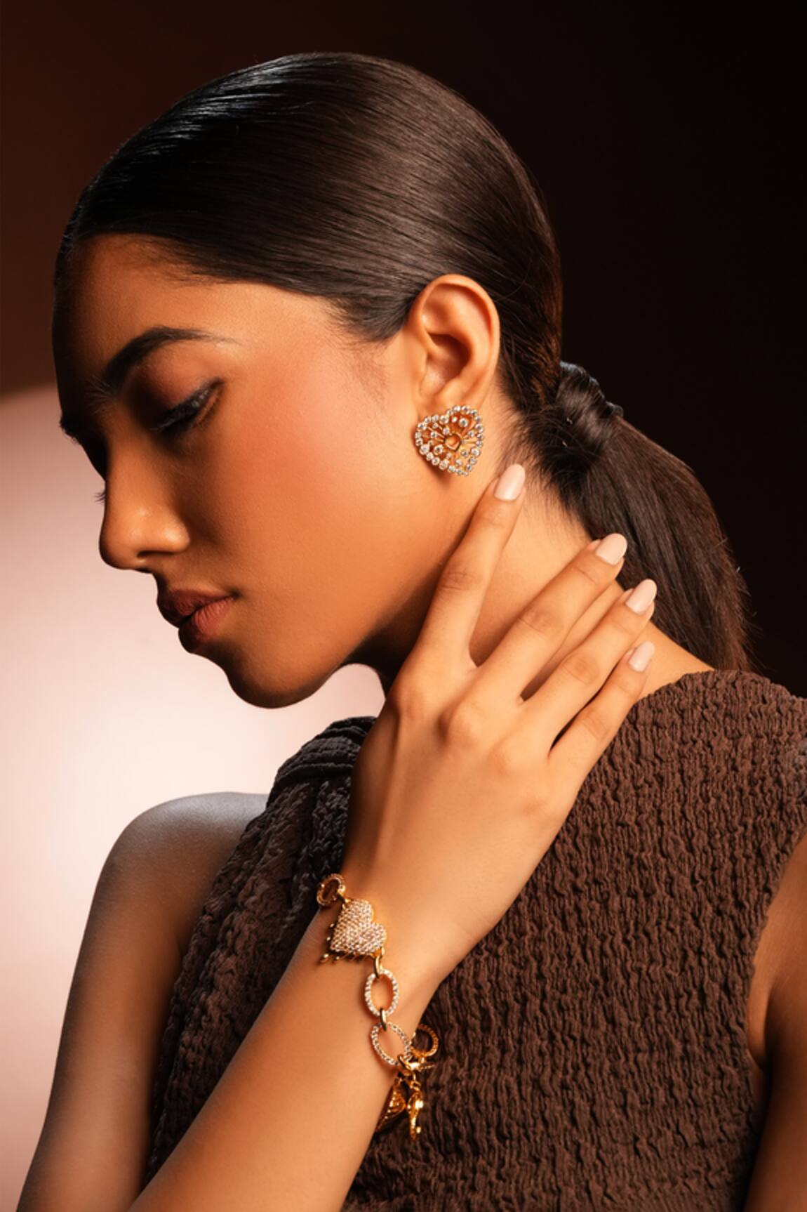 Bijoux By Priya Chandna Gold Crystals Heart Stud Earrings