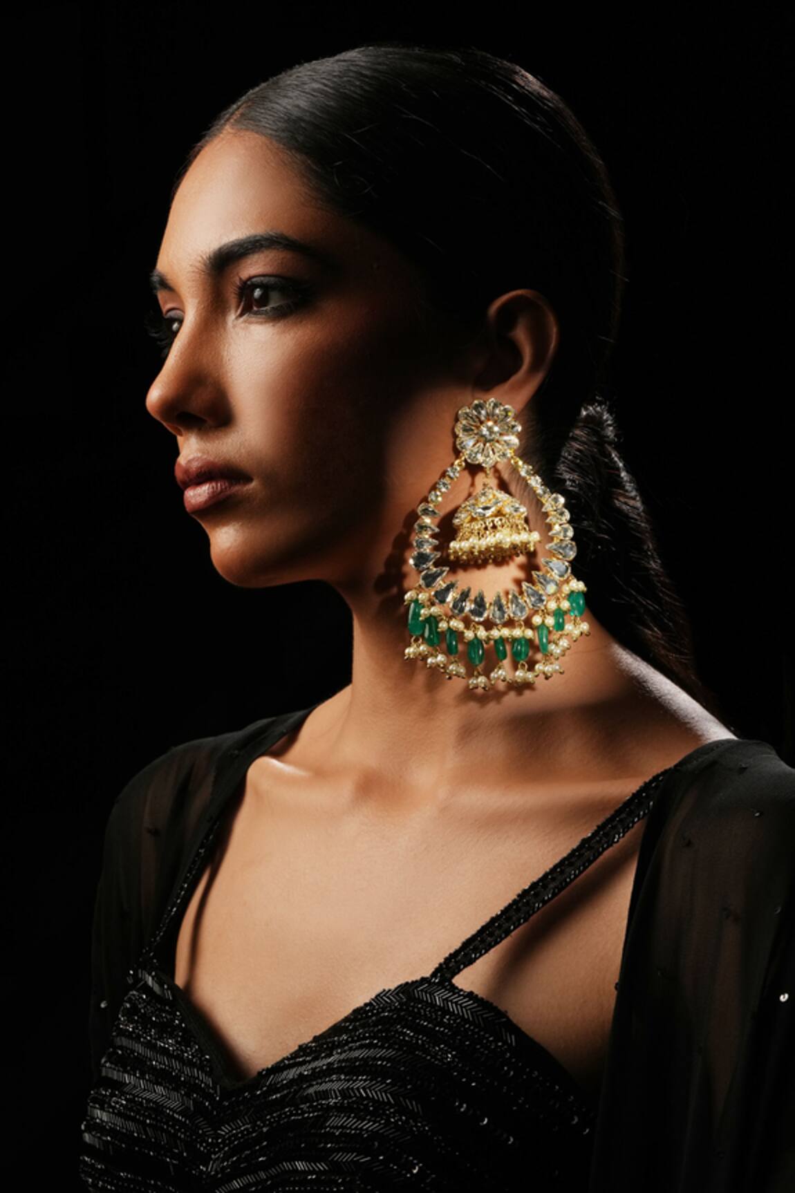 Bijoux By Priya Chandna Crystal Bead Tasselled Chandbalis