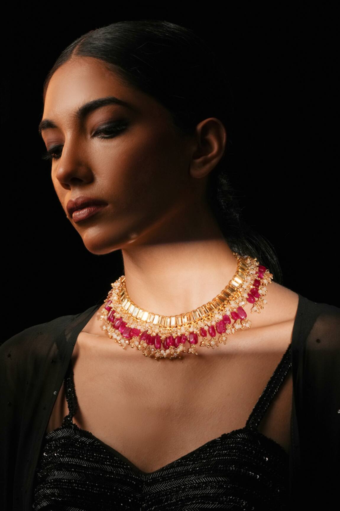 Bijoux By Priya Chandna Gold Plated Crystal Bead Tassel Choker