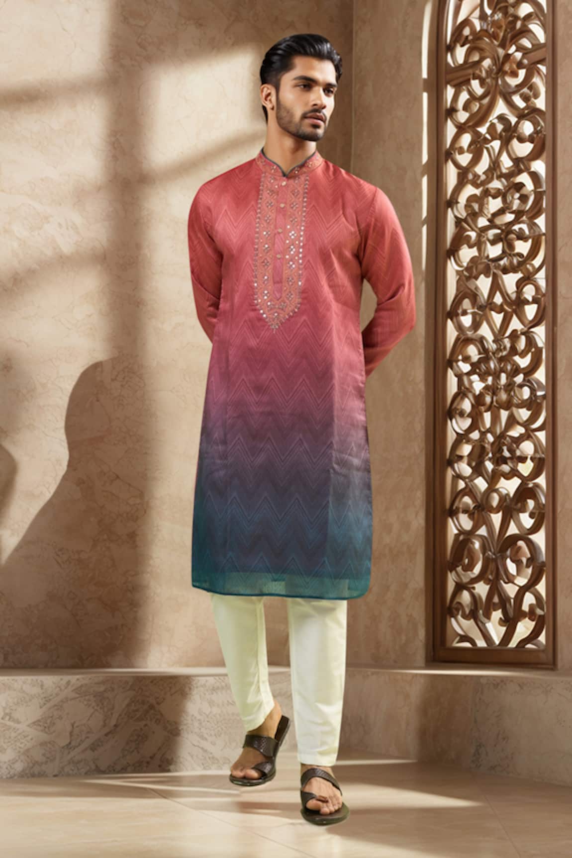 Arihant Rai Sinha Gradient Zig Zag Print Kurta 