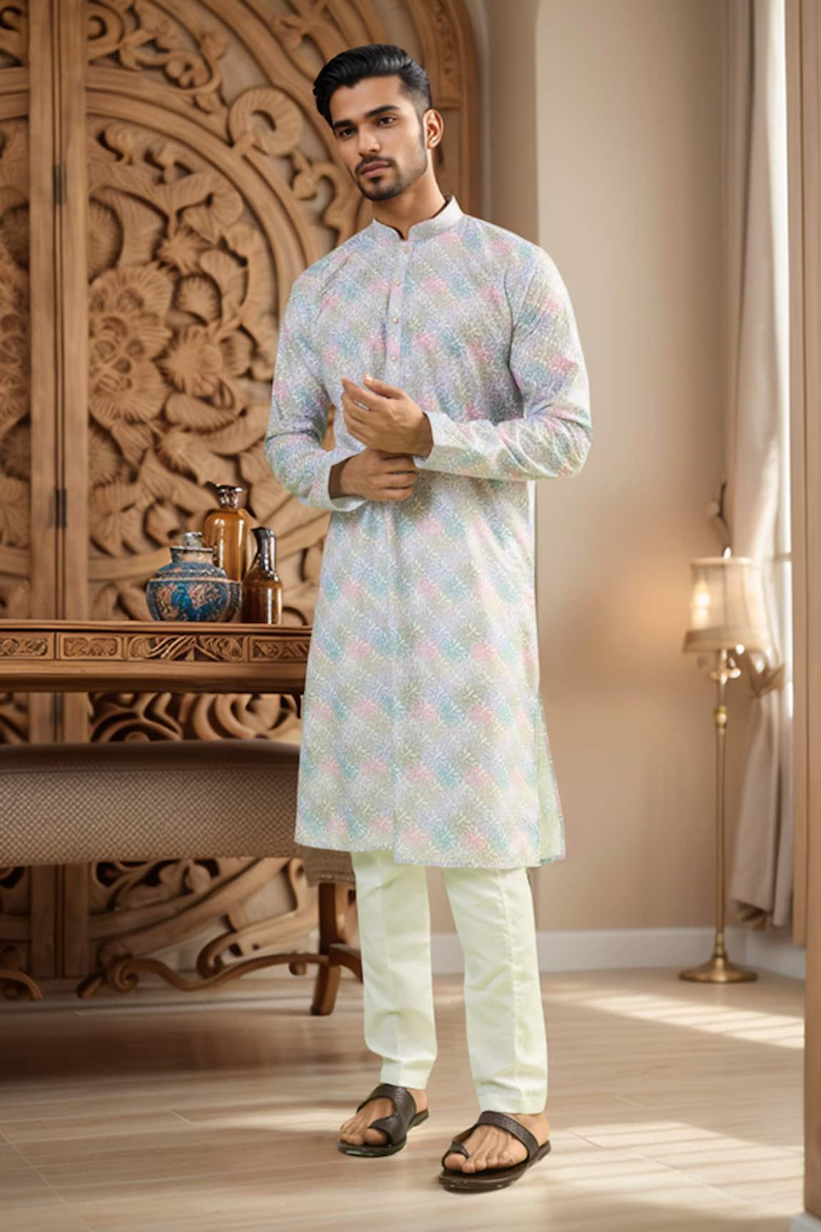 Arihant Rai Sinha Chikankari Embroidered Multi Color Kurta Set 
