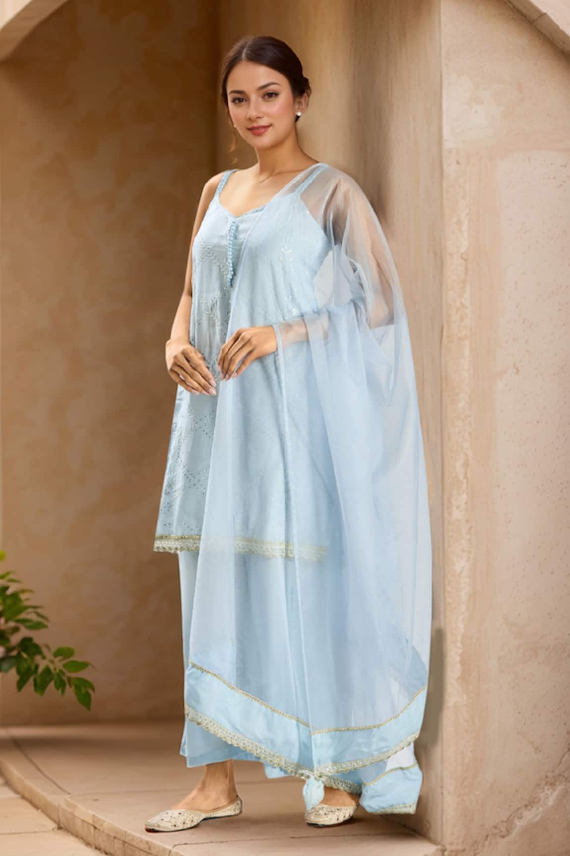 Samyukta Singhania Floral Sequined Embroidered Kurta Set 