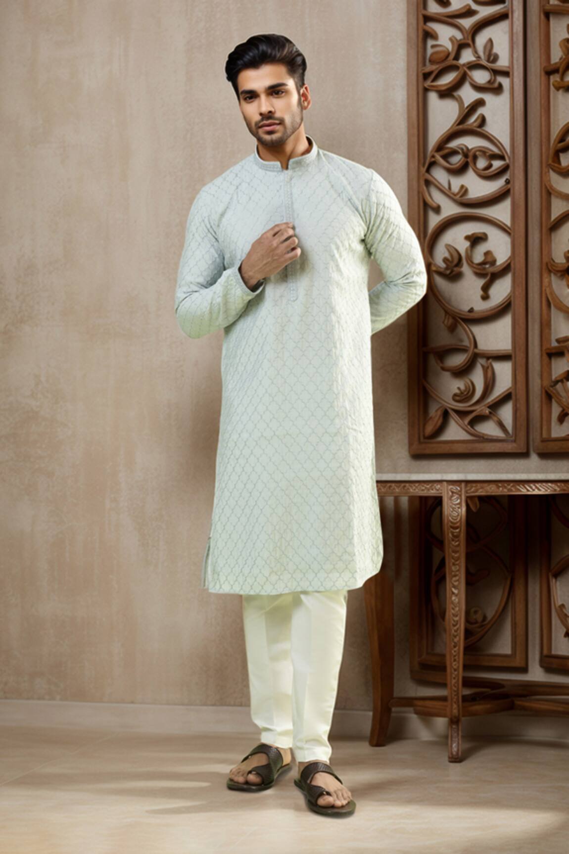 Arihant Rai Sinha Geometric Jaal Embroidered Kurta Set 