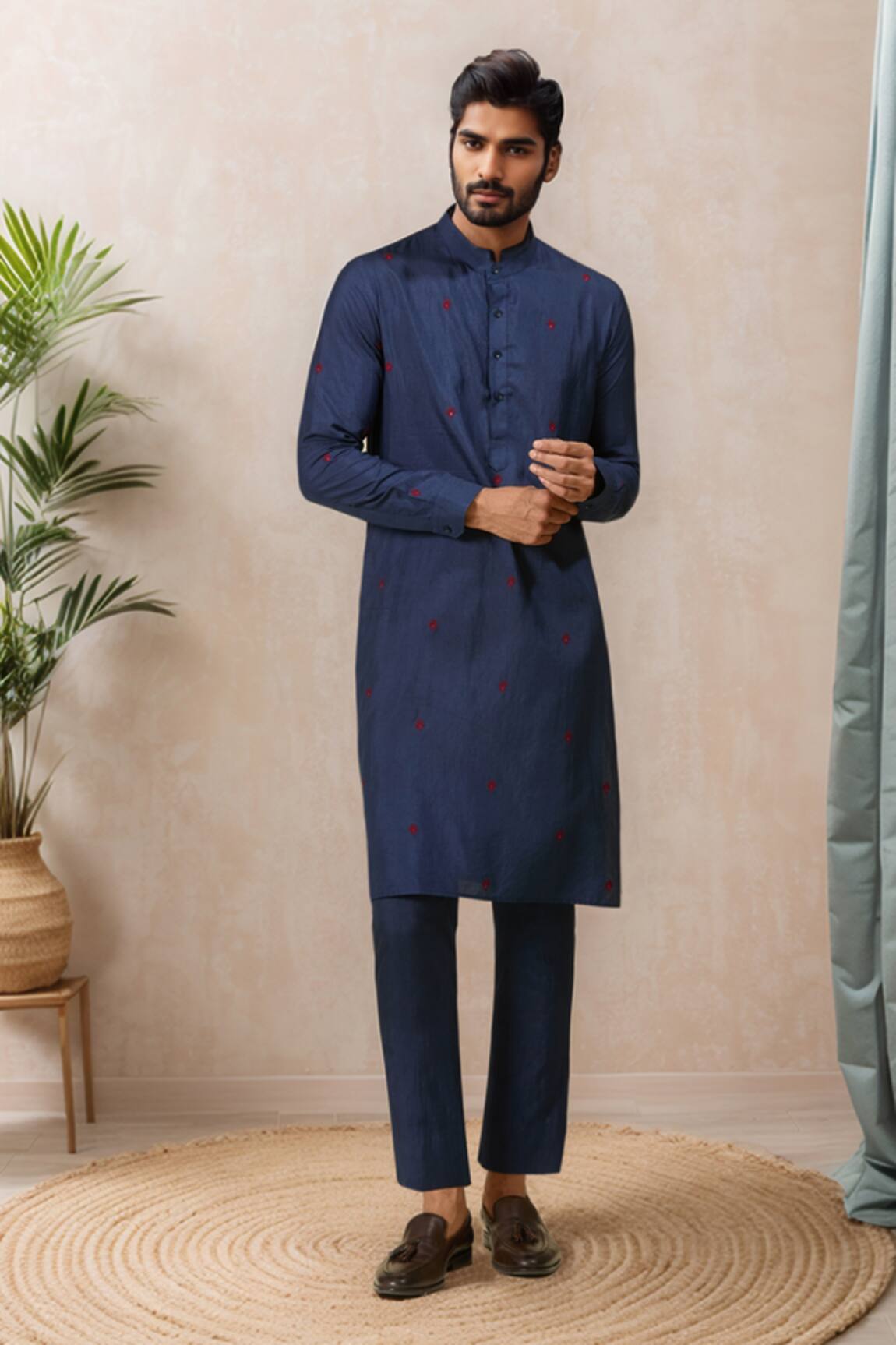 EWOKE Floral Embroidered Blue Kurta Set 