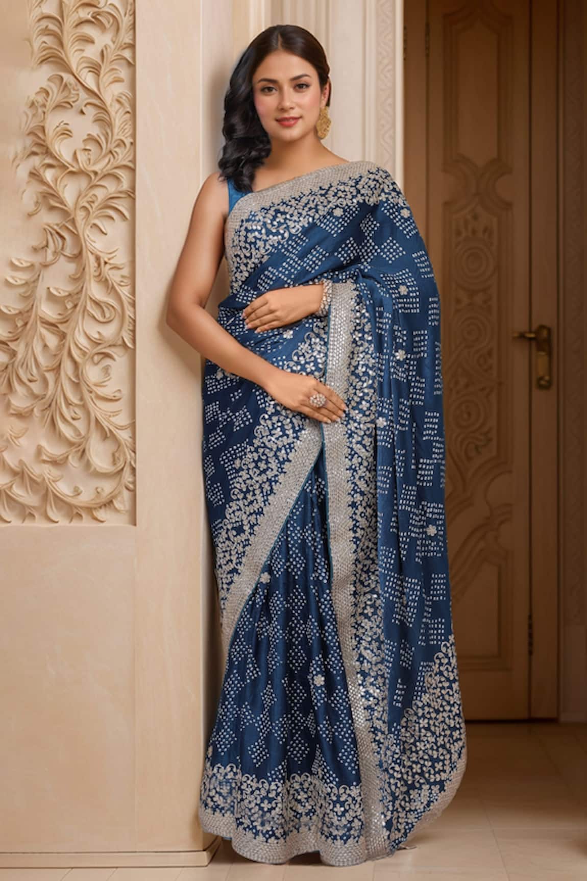 Samyukta Singhania Geometric Bandhani Saree & Unstitched Blouse 