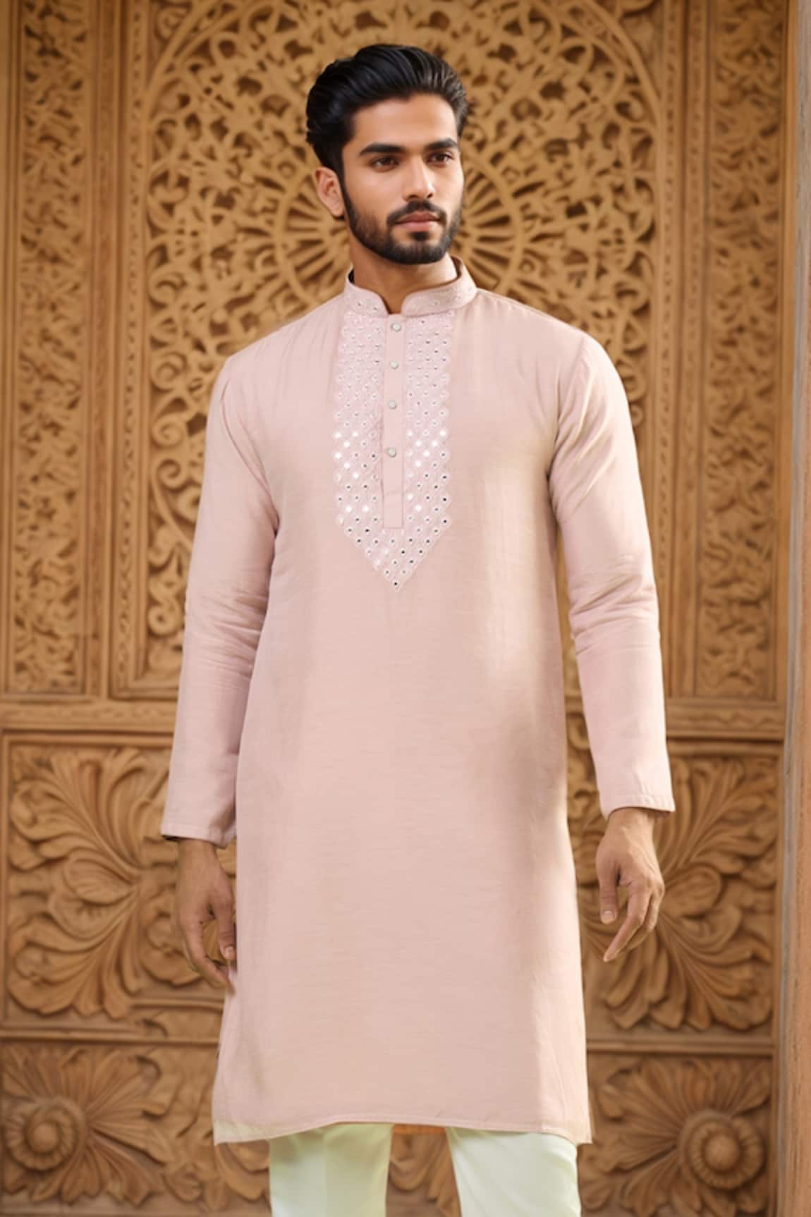 Arihant Rai Sinha Geometric Embroidered Mandarin Collar Kurta 