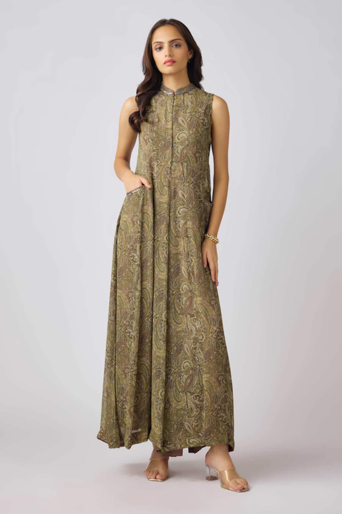Basanti - Kapde Aur Koffee Paisley Floral Print Georgette Jumpsuit 