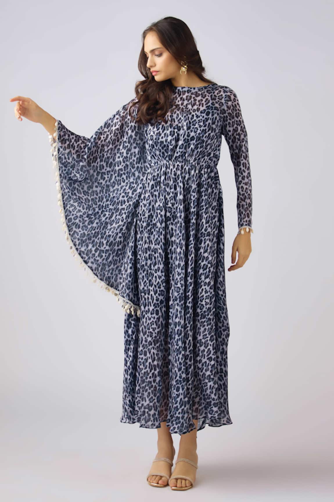 Basanti - Kapde Aur Koffee Embellished Leopard Print Draped Dress