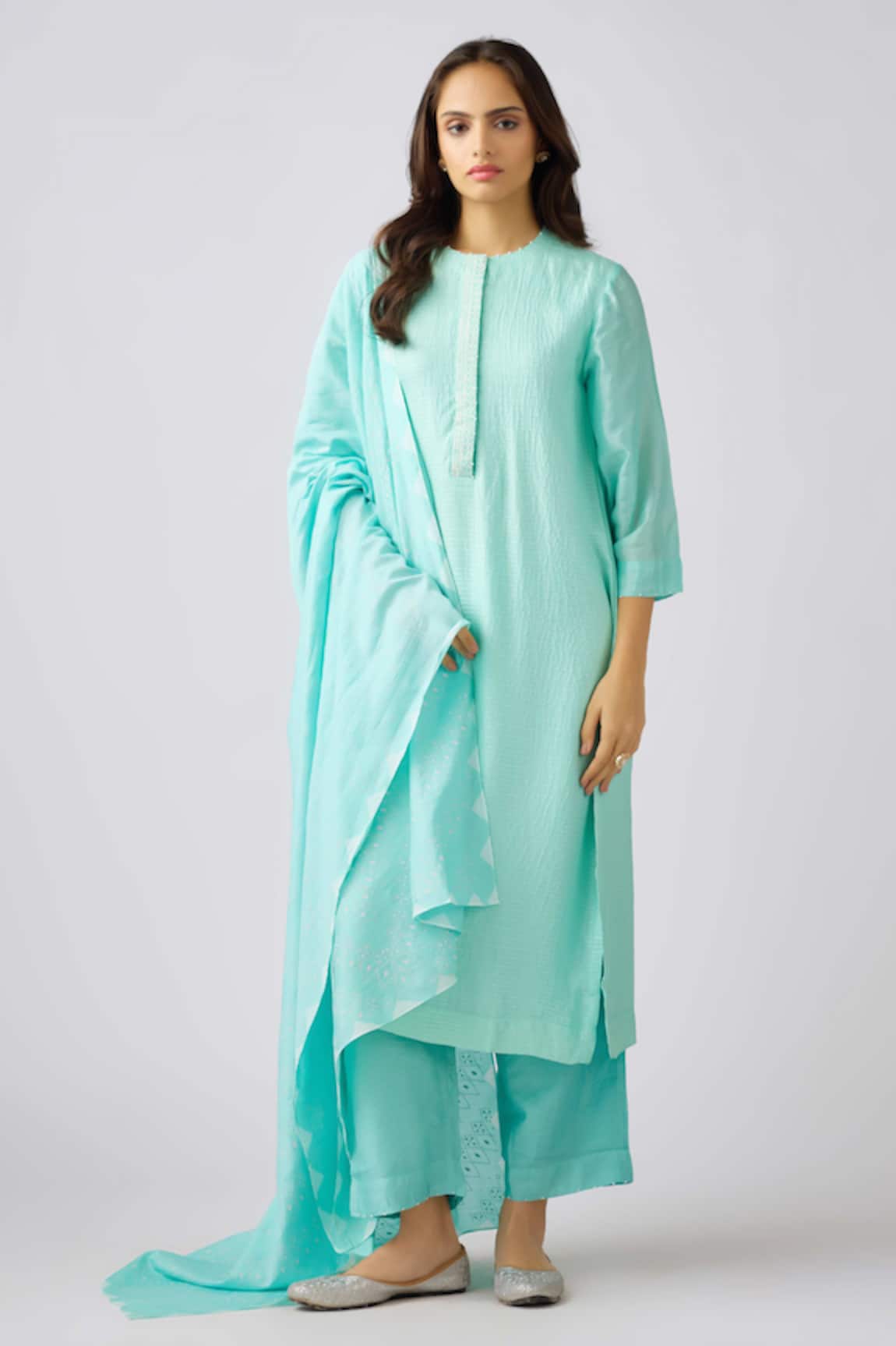 Basanti - Kapde Aur Koffee Embellished Aqua Blue Kurta Pant Set