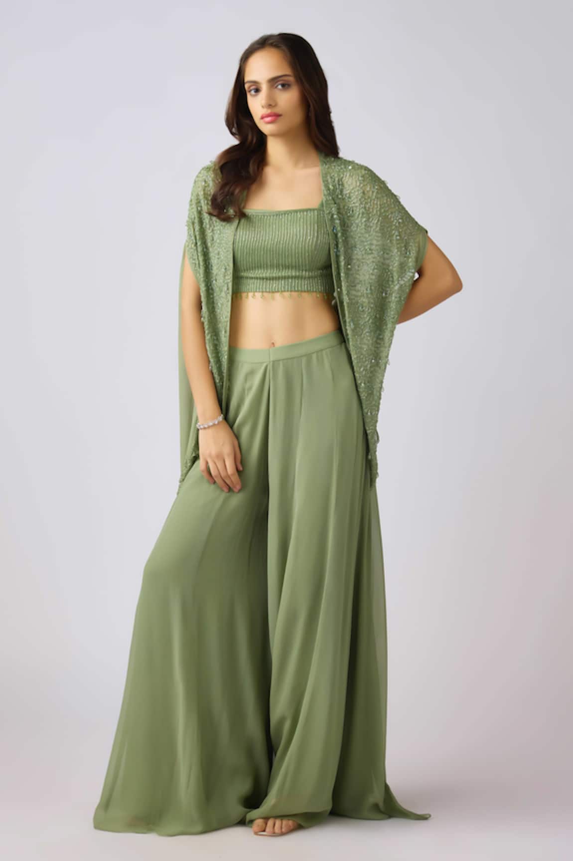 Basanti - Kapde Aur Koffee Embroidered Cape Sharara Set