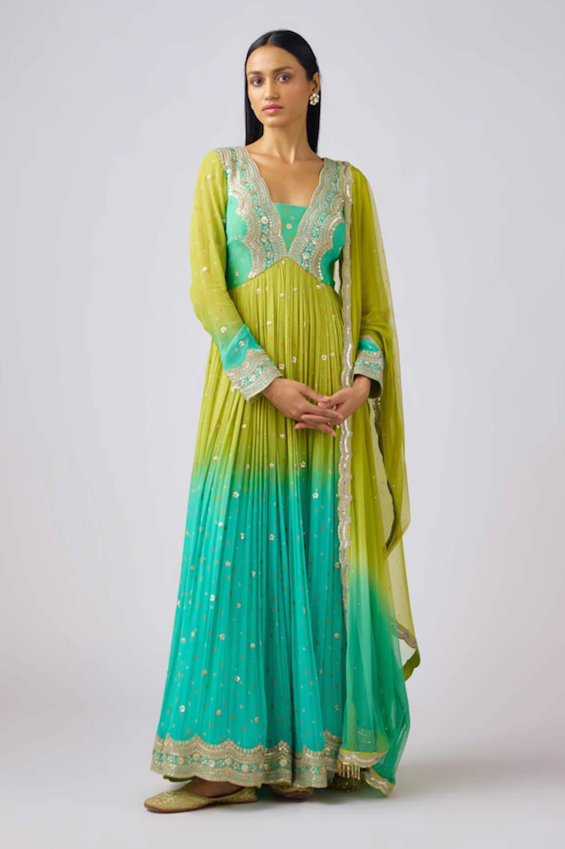 Basanti - Kapde Aur Koffee Gota Zari Ombre Anarkali Set 