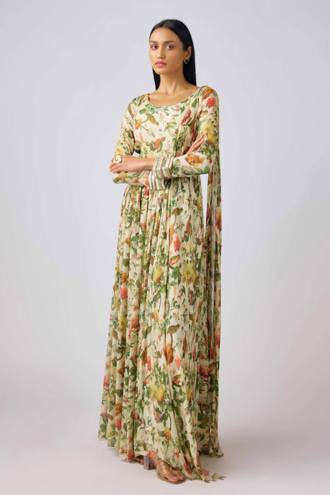 Basanti - Kapde Aur Koffee Blossom Print Anarkali With Dupatta
