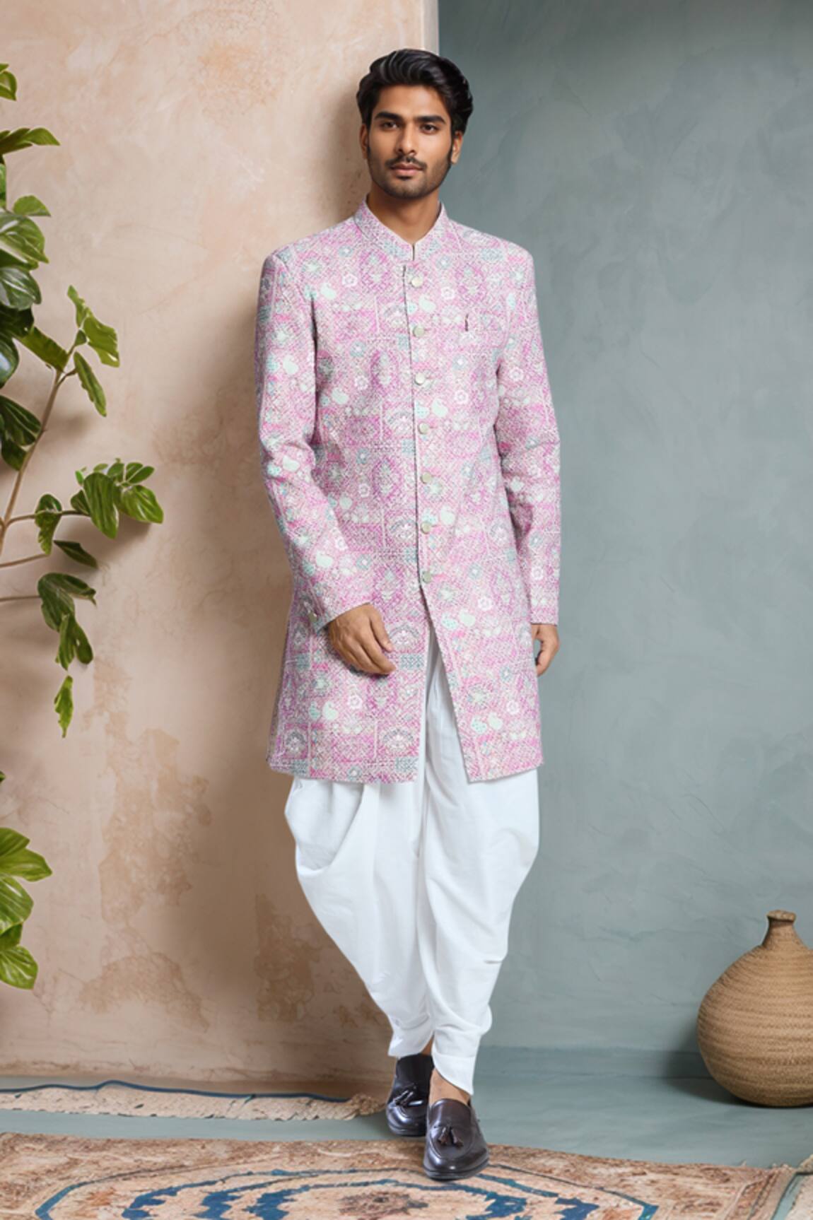 Aryavir Malhotra Pink Sequin Embroidered Sherwani Set 