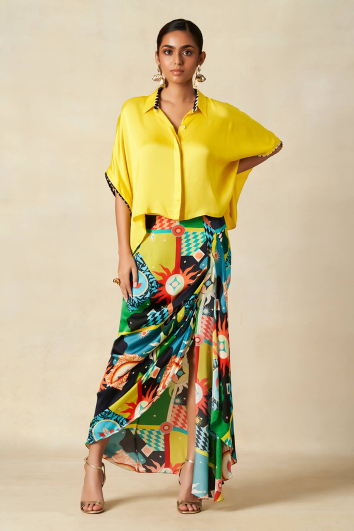 Gulabo by Abu Sandeep Mosaic Bloom Print Draped Skirt 