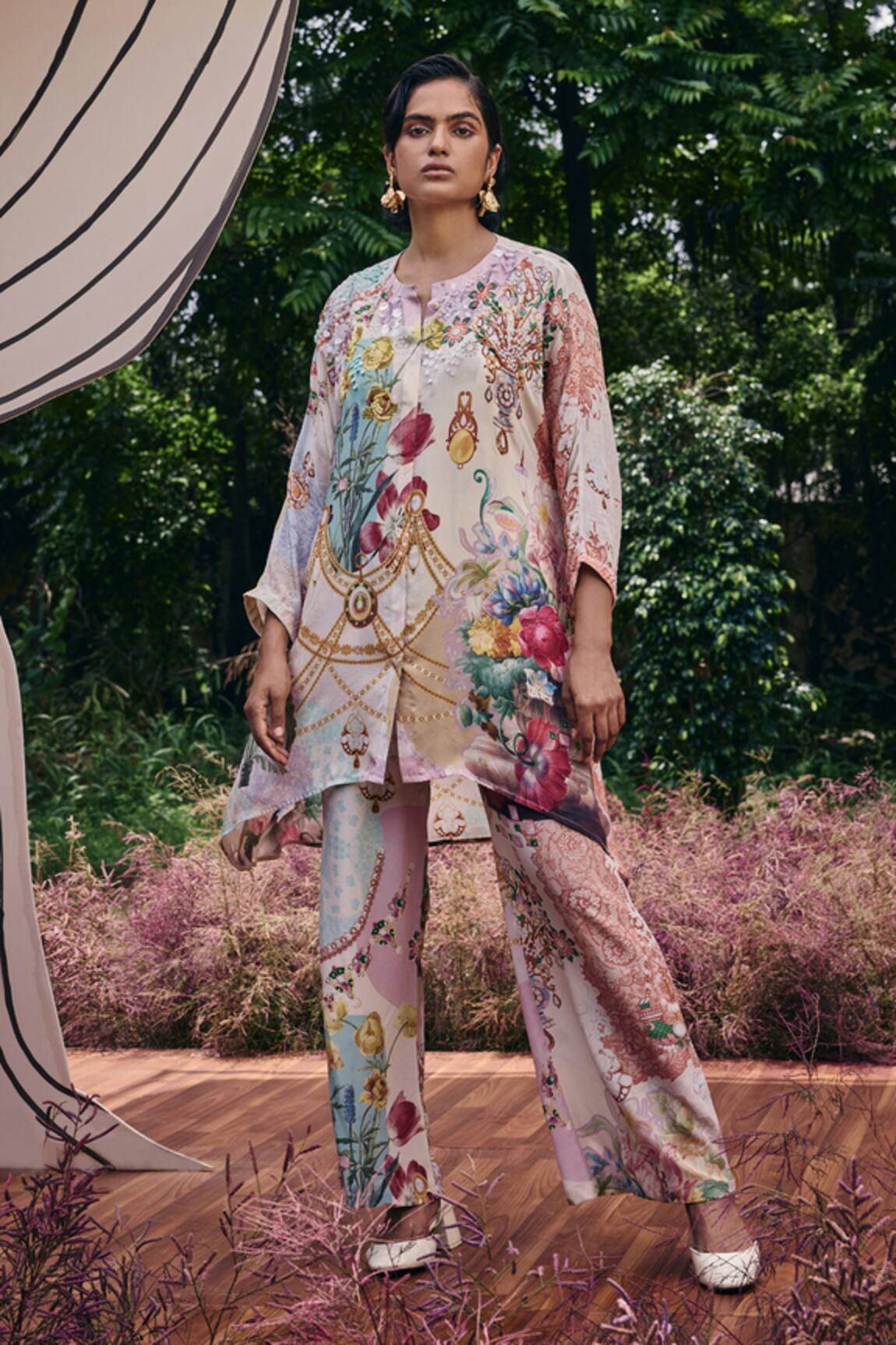 Pankaj & Nidhi Floral Pattern High Waist Pant