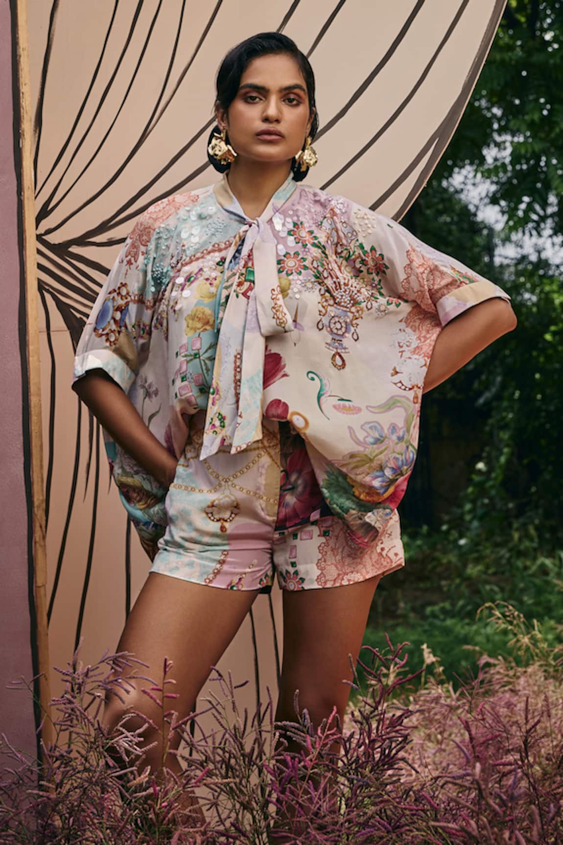 Pankaj & Nidhi High Waisted Floral Print Shorts