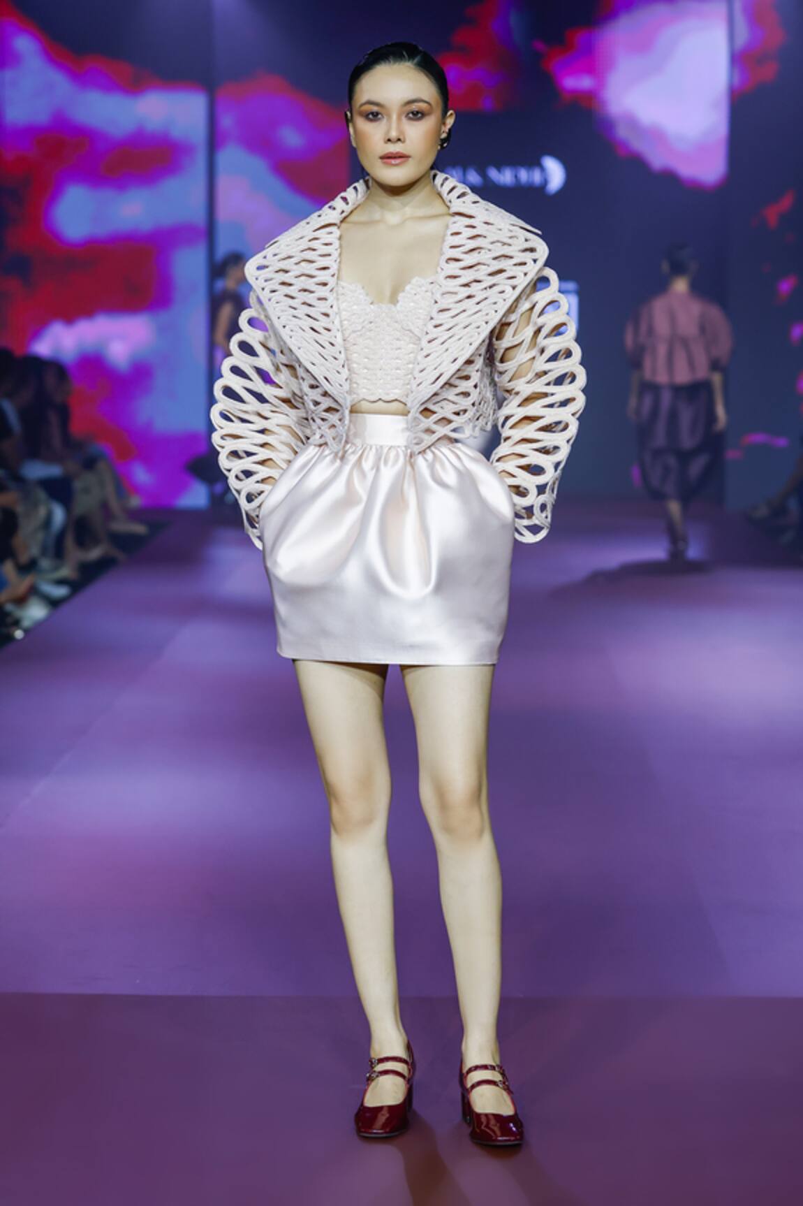 Pankaj & Nidhi Ivory Twill Cocoon Short Skirt