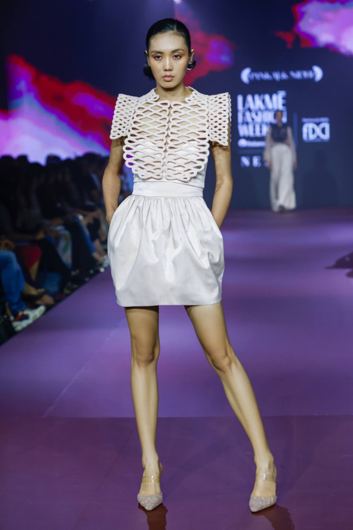 Pankaj & Nidhi Ivory Twill Short Cocoon Skirt