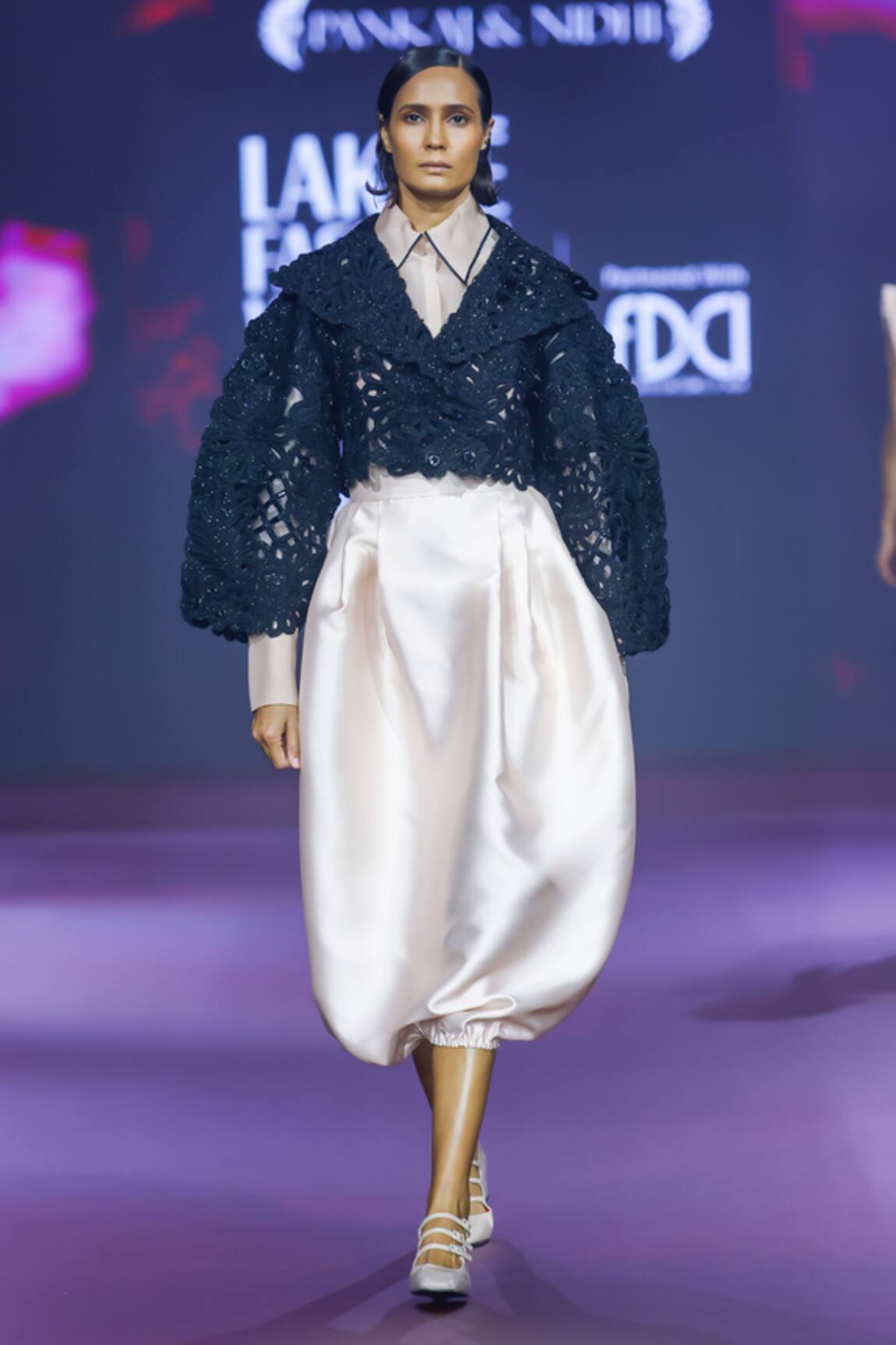 Pankaj & Nidhi Ivory Cocoon Twill Midi Skirt