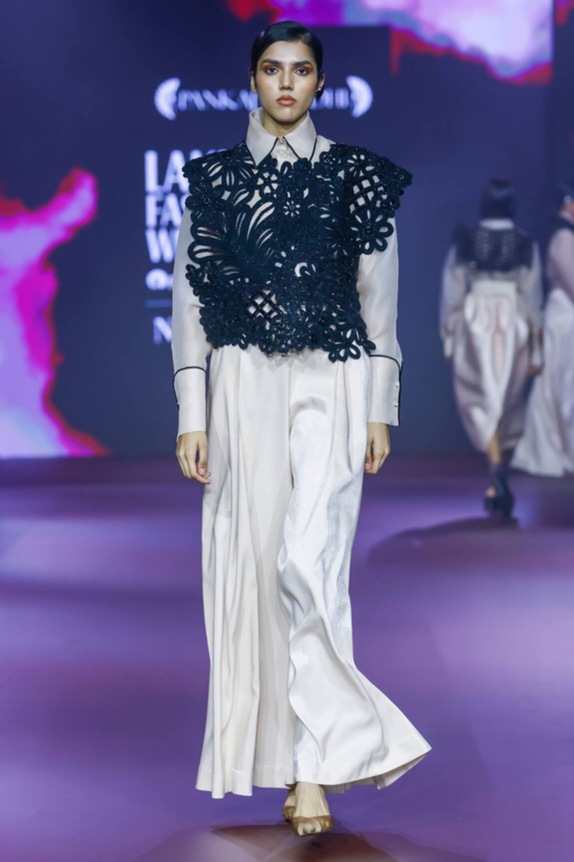 Pankaj & Nidhi Floral Cutwork Black Top 