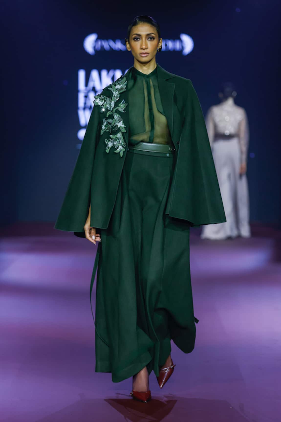 Pankaj & Nidhi Cypress Green Cape Style Jacket 