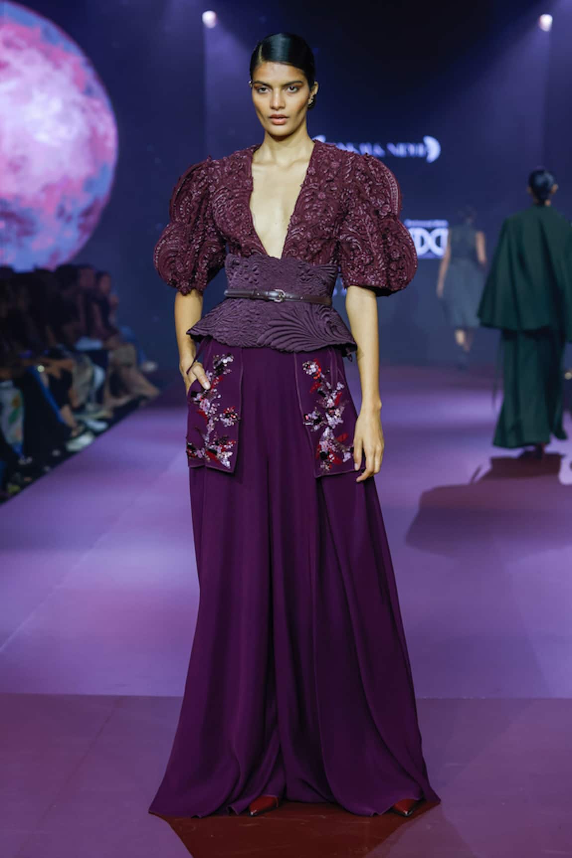 Pankaj & Nidhi Rasin Purple Applique Embellished Trouser